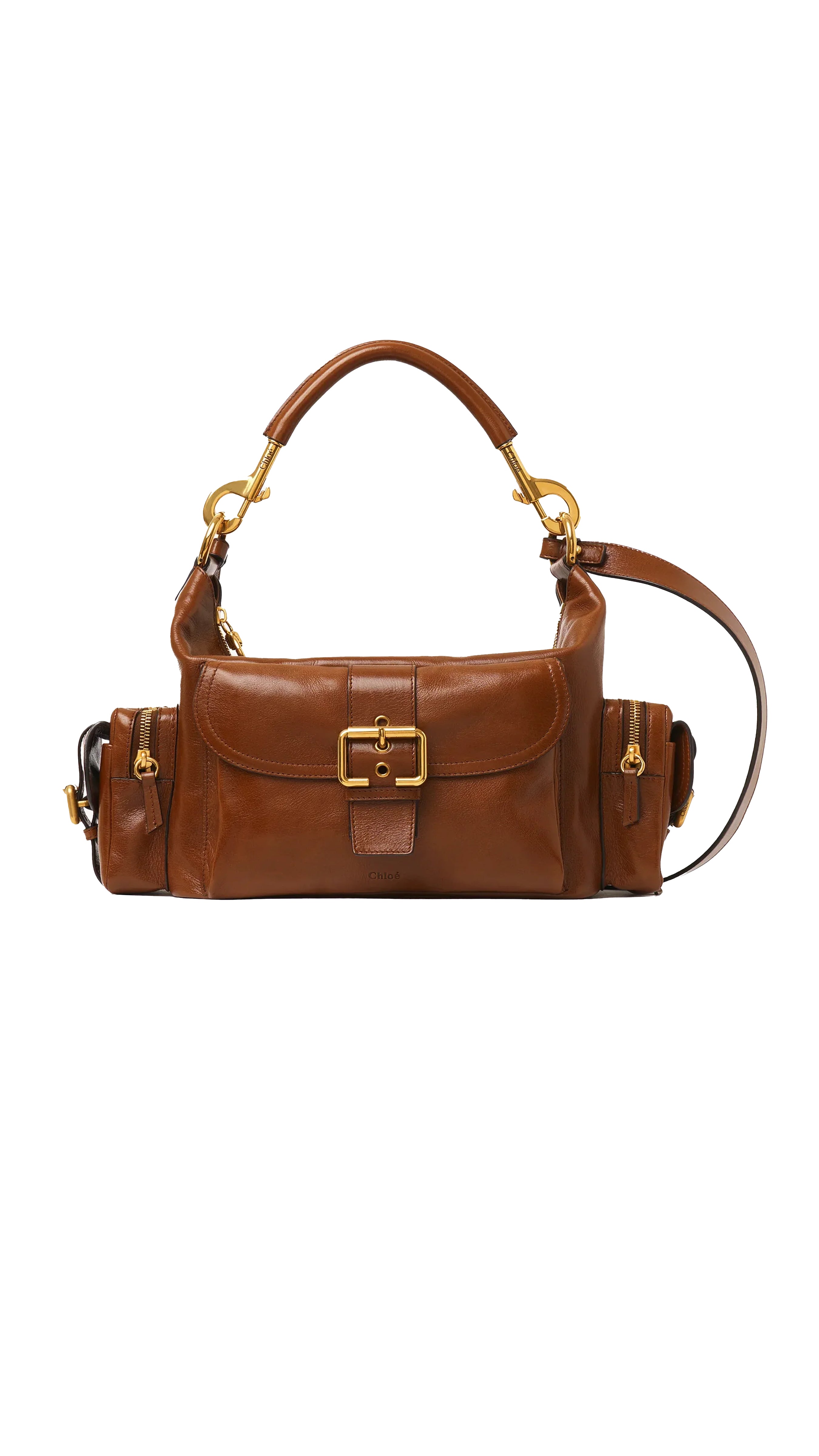 Camera Bag In Shiny Leather - Clay Brown