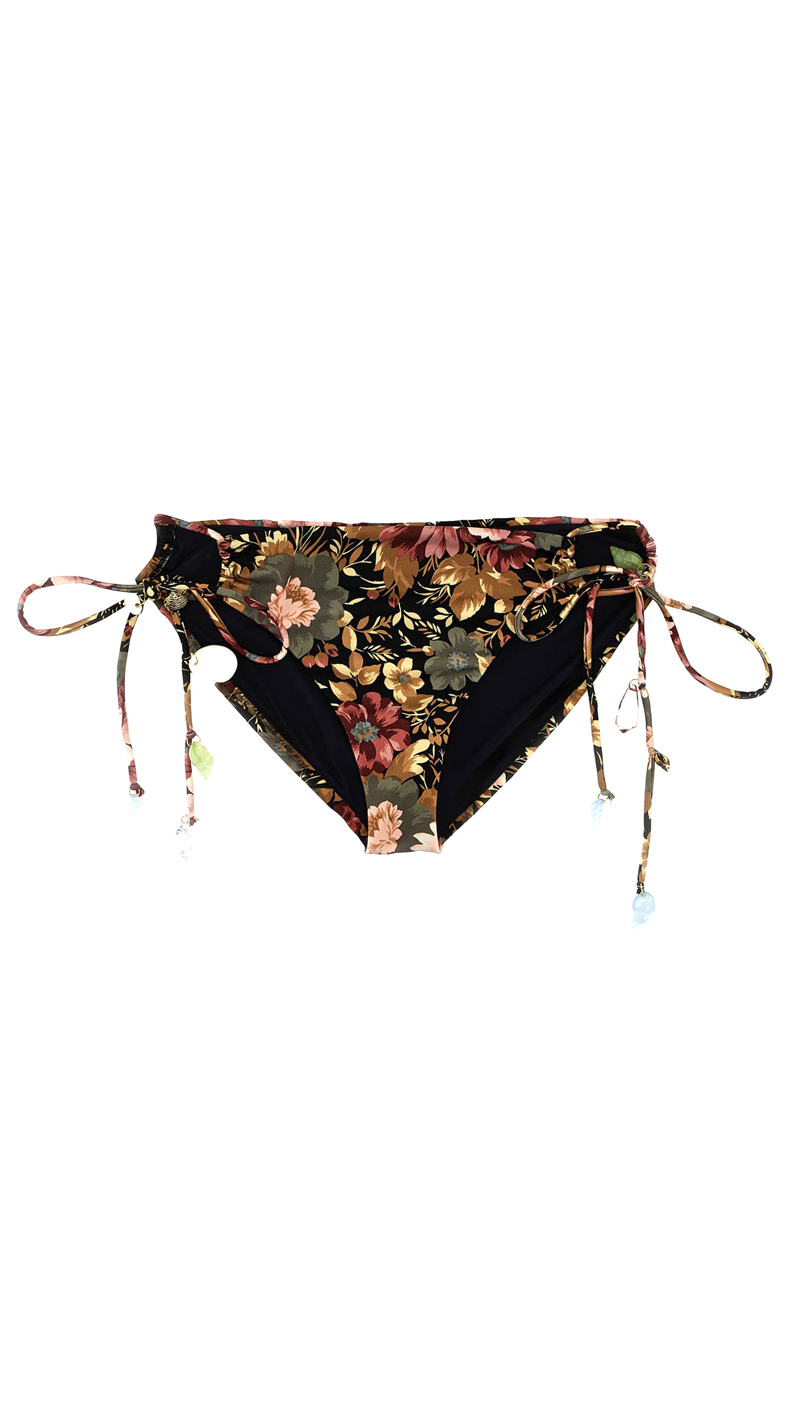 Rose Print Bikini Bottom - Black