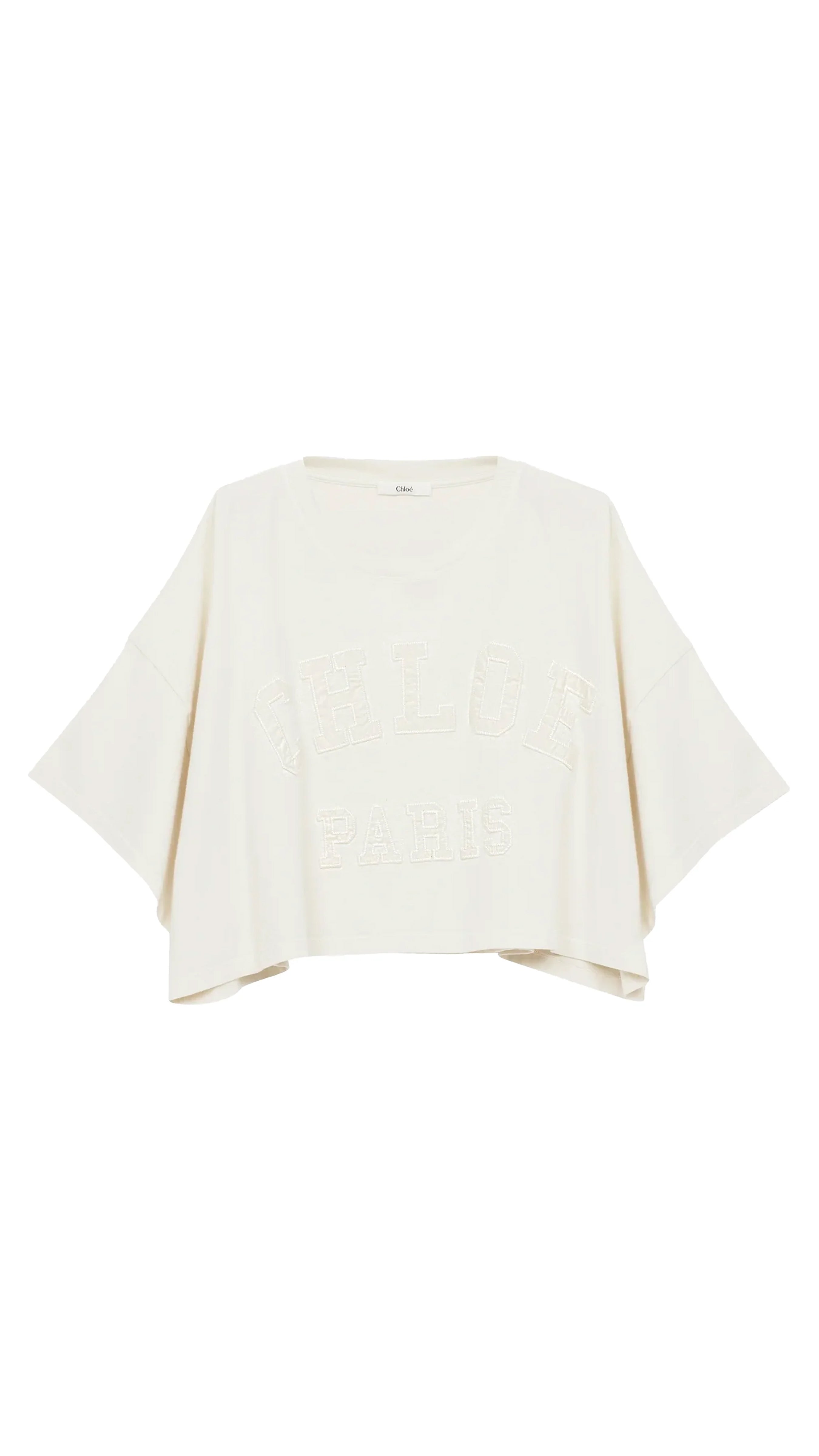 Cropped Logo T-shirt In Cotton Jersey - Coconut Milk