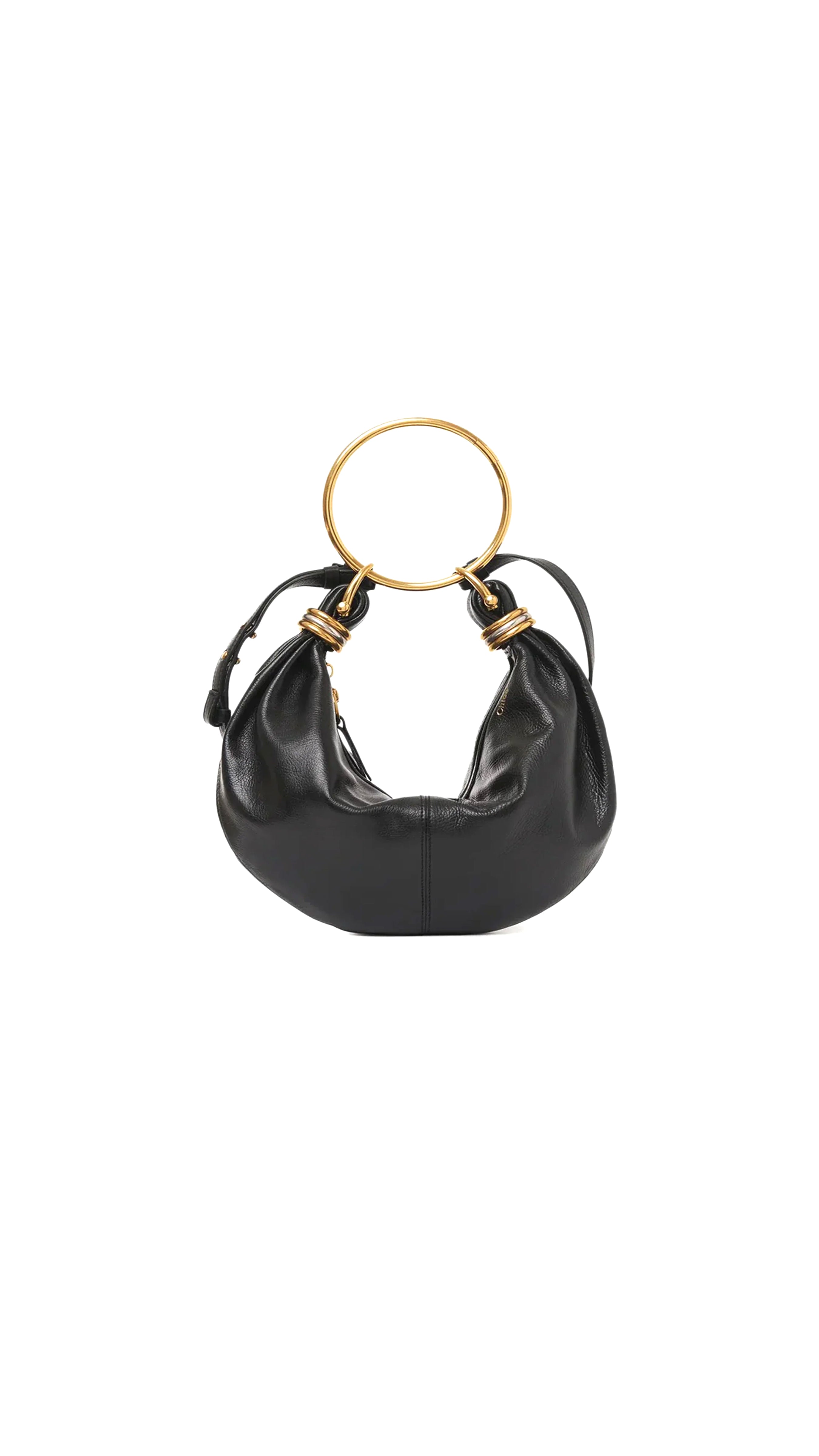 Small Bracelet Hobo Bag in Grained Leather - Black