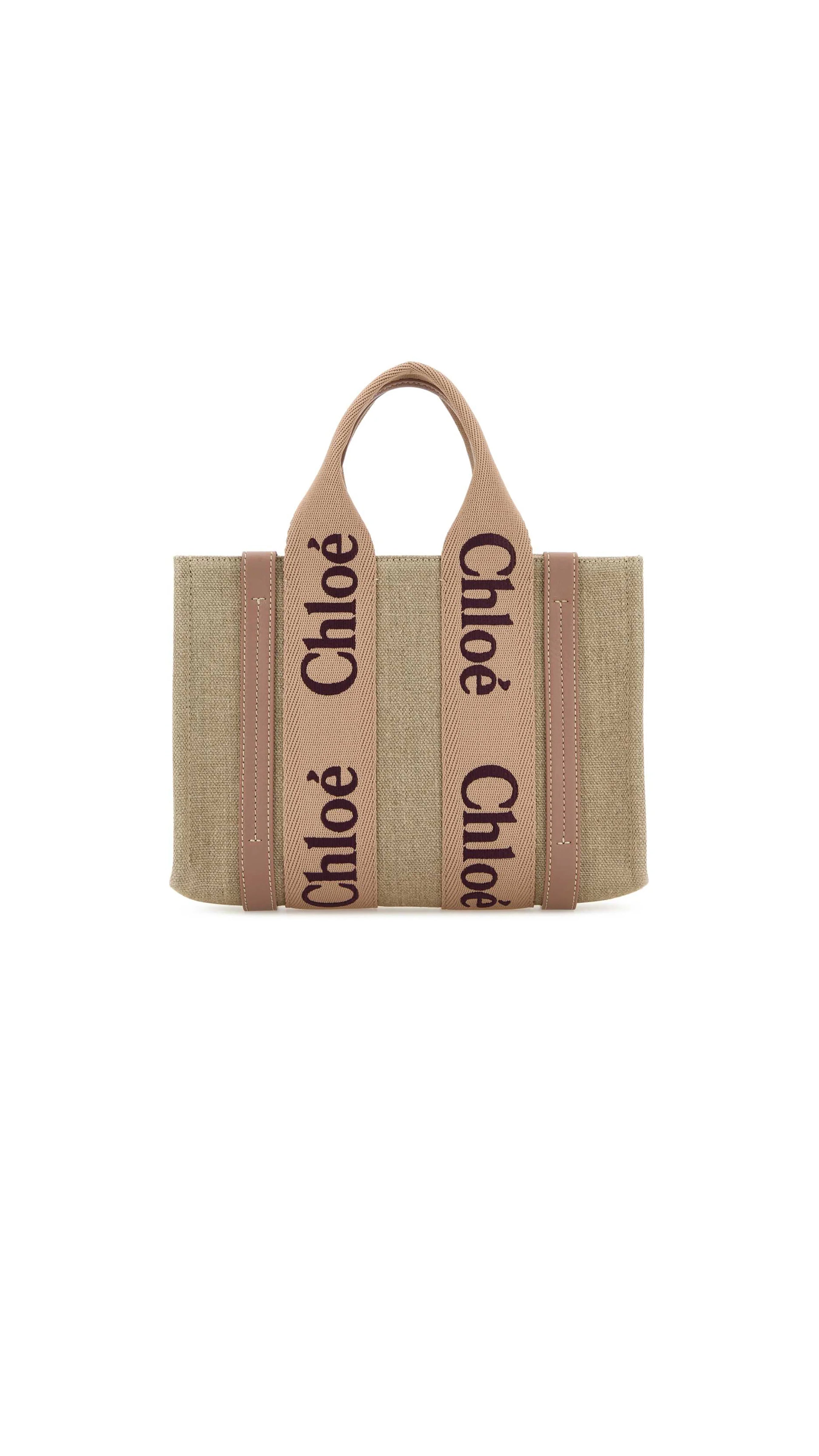 Small Woody Tote Bag In Linen - Tan Rose