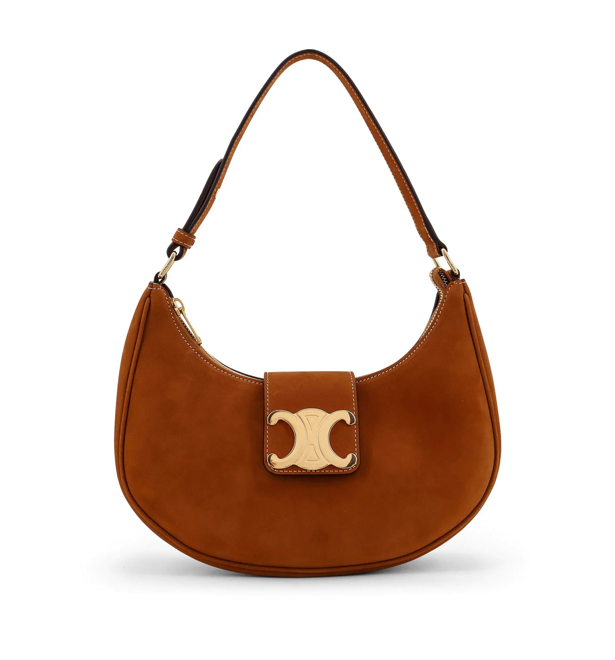 Ava Medium Triomphe Suede Shoulder Bag - Brown
