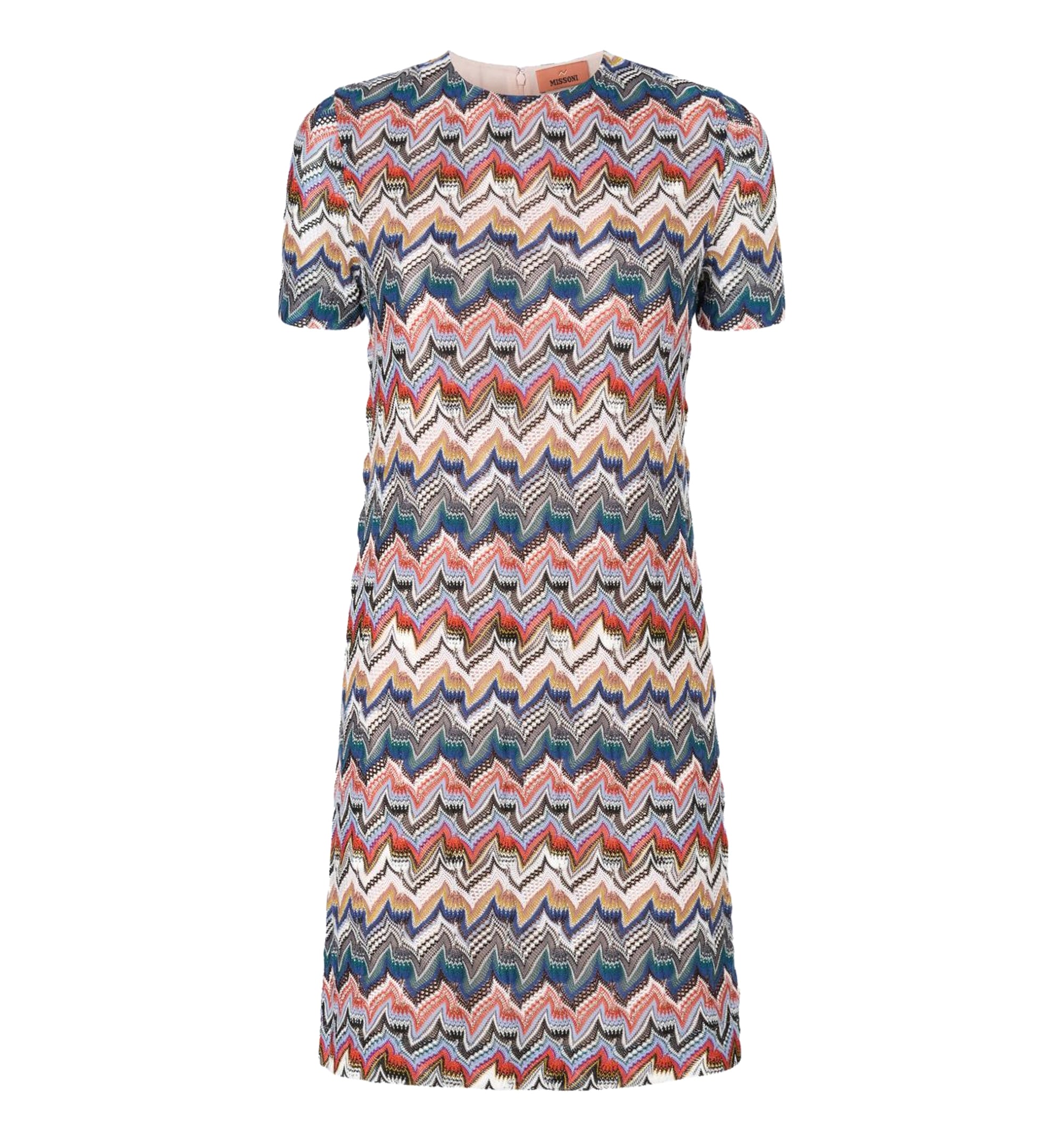 Short Dress with Half Sleeves in Embroidered Lace - Multicolor