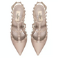 Rockstud Ankle Strap Pump with Tonal Studs 100MM - Poudre