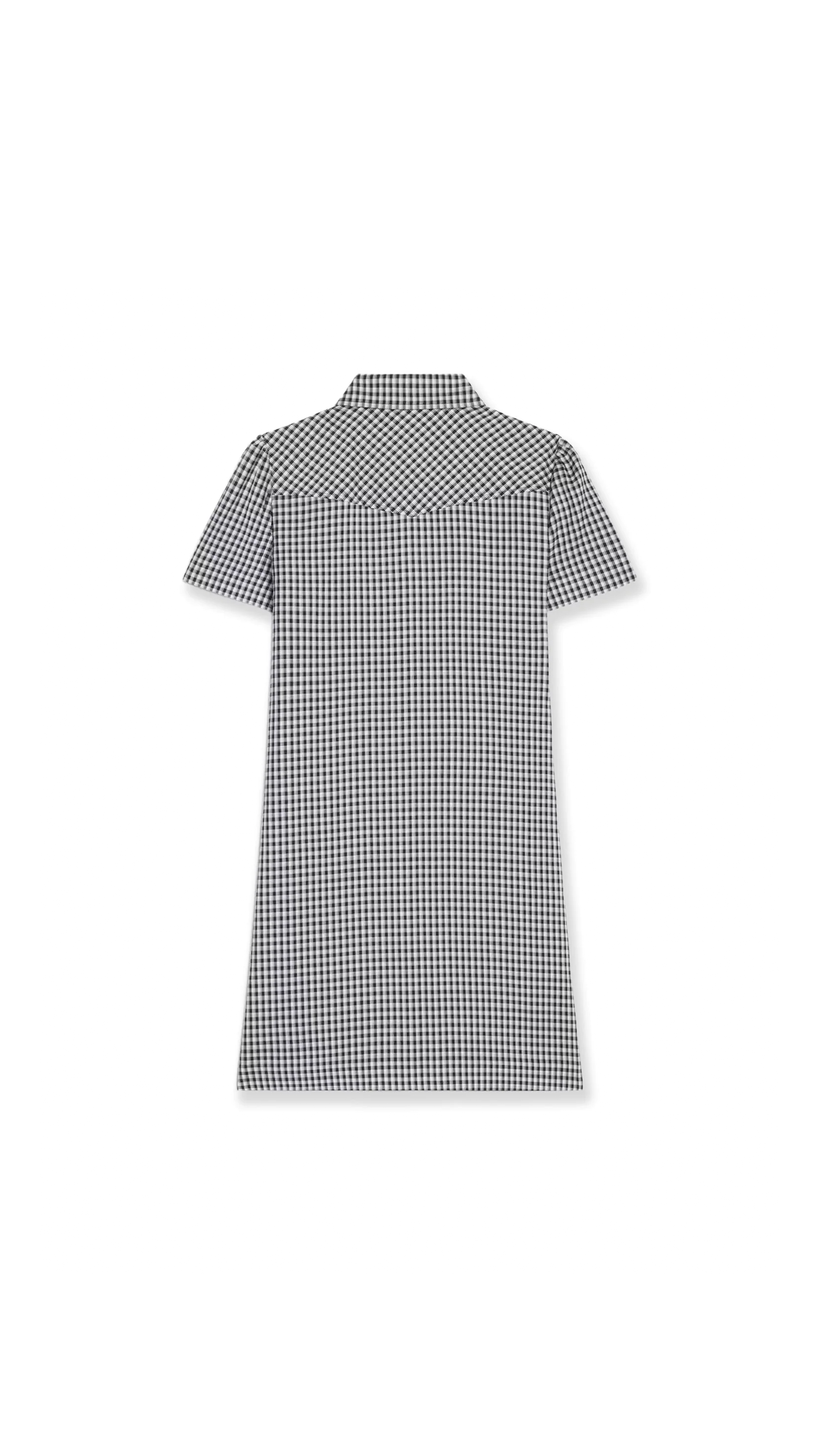 Mini Shirt Dress in Vichy Silk - Chalk/Grey/Blue