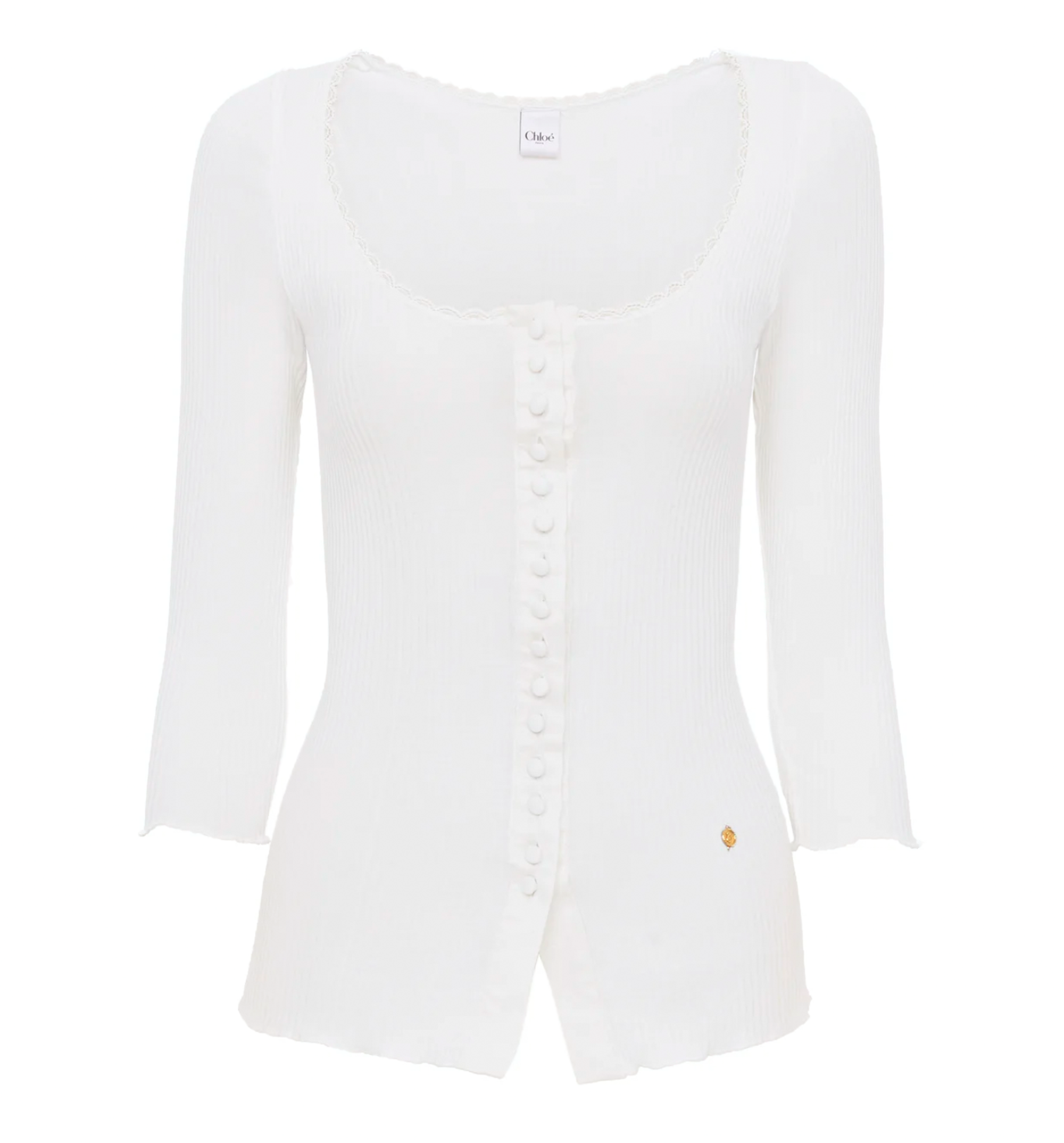 Scoop-Neck Fitted Cardigan in Cotton