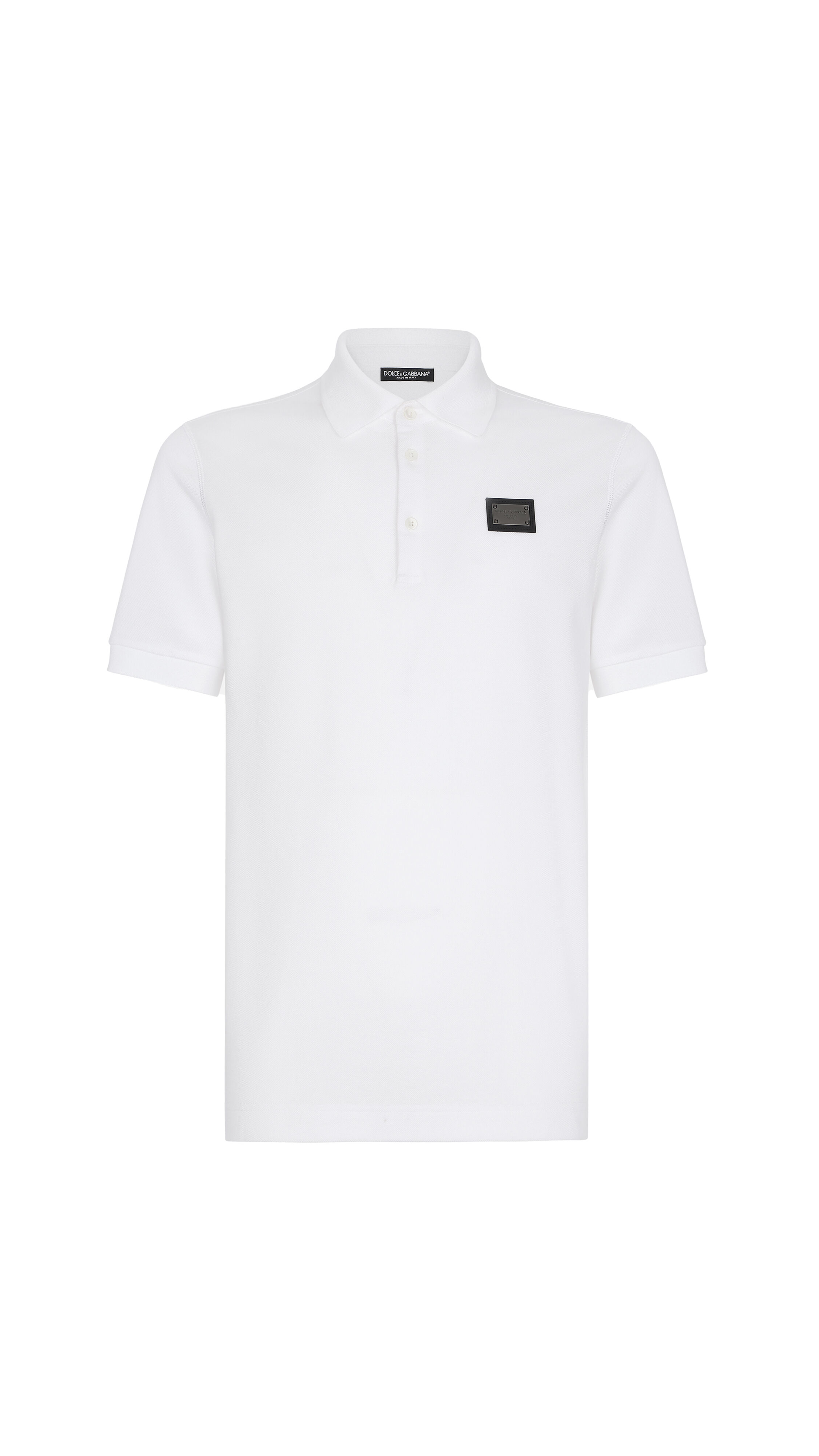 Cotton Piqué Polo-shirt with Branded Tag - White