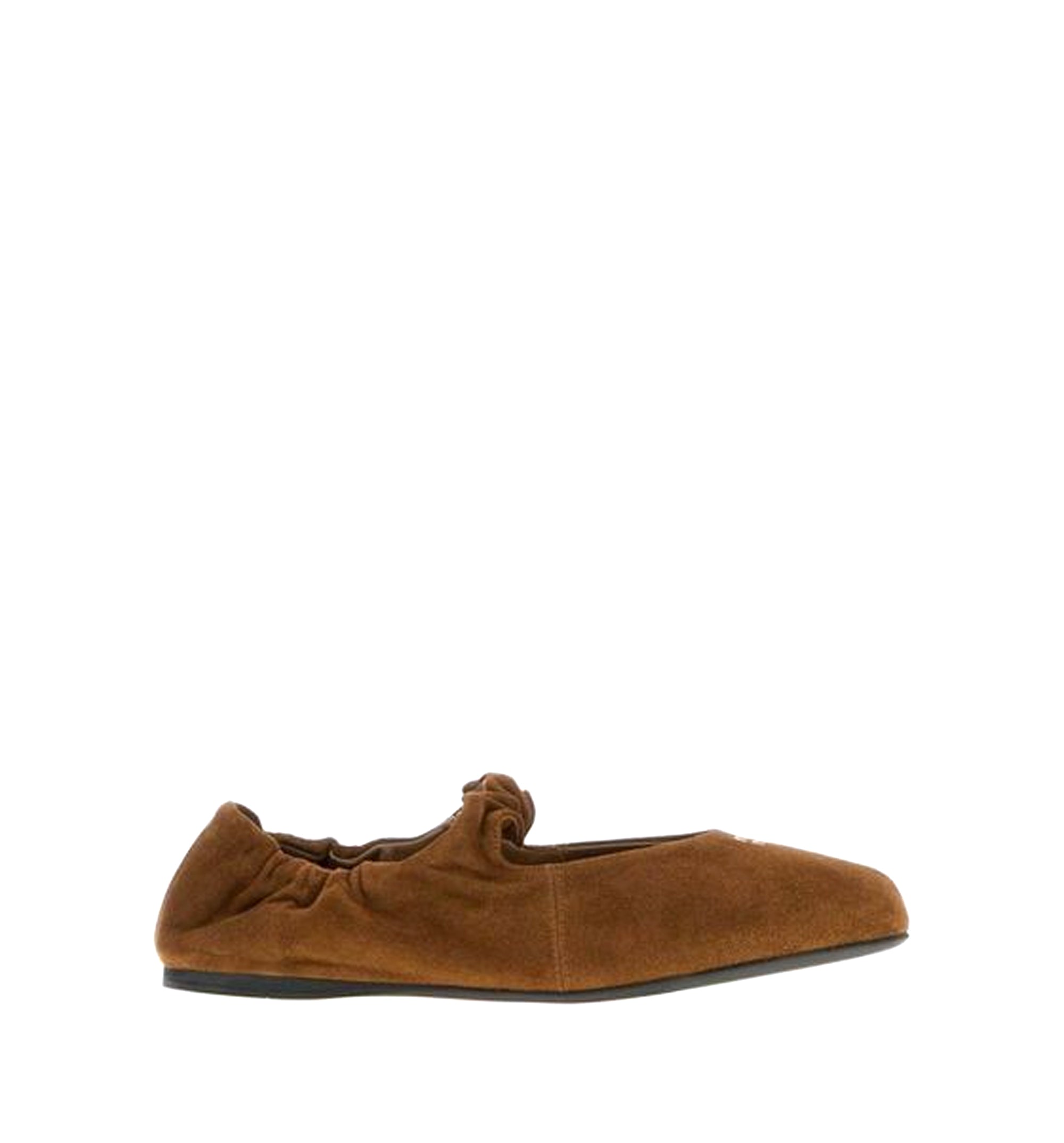 Suede Flat Ballerina Shoes With Ruched Detail