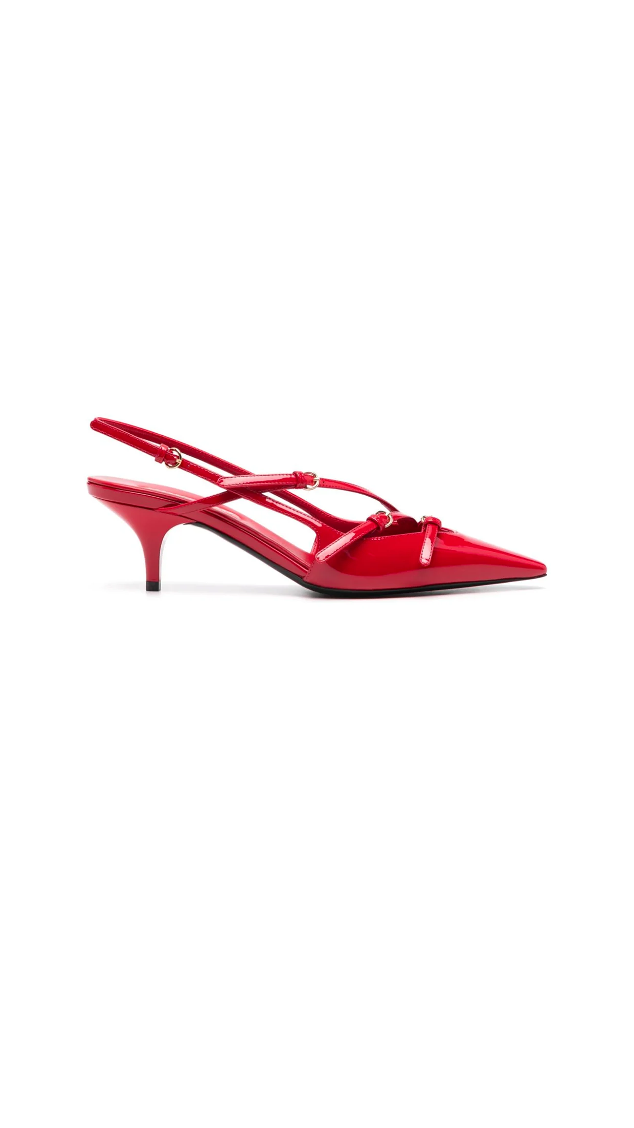 Patent Leather Slingbacks With Buckles - Red