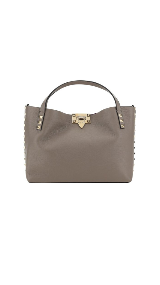 Small Rockstud Grainy Calfskin Bag With Contrasting Lining - Taupe