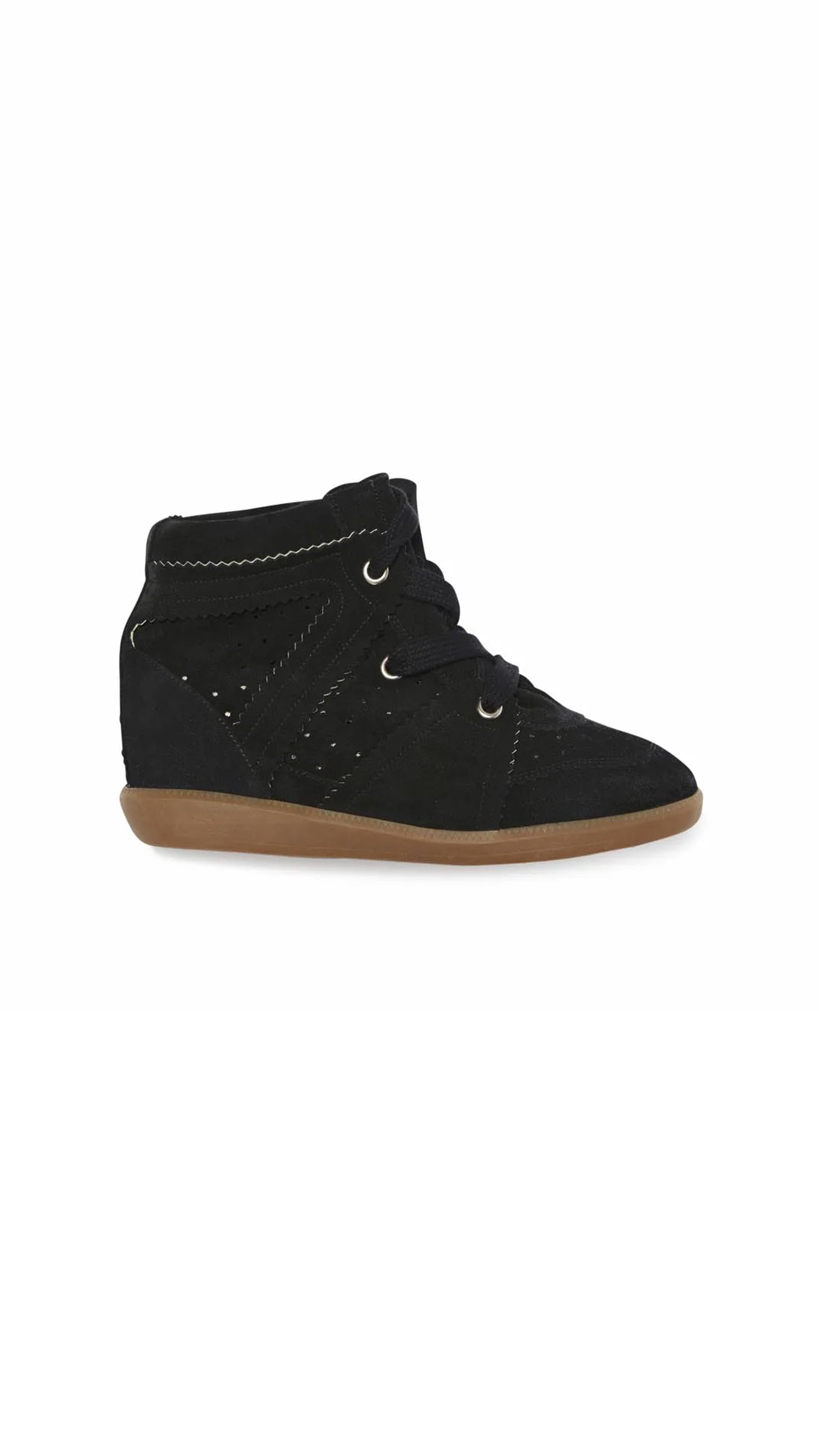 Bobby Suede Calfskin Leather Wedge Sneakers - Black