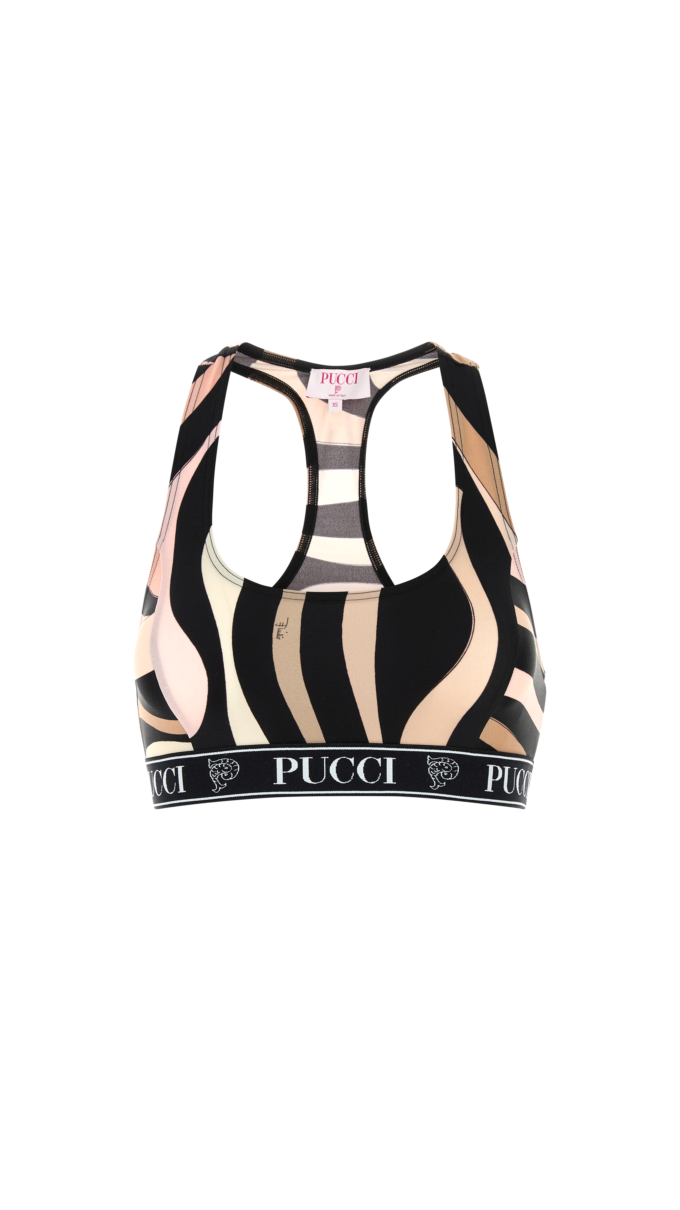 Printed Stretch Nylon Crop-top - Black Multi