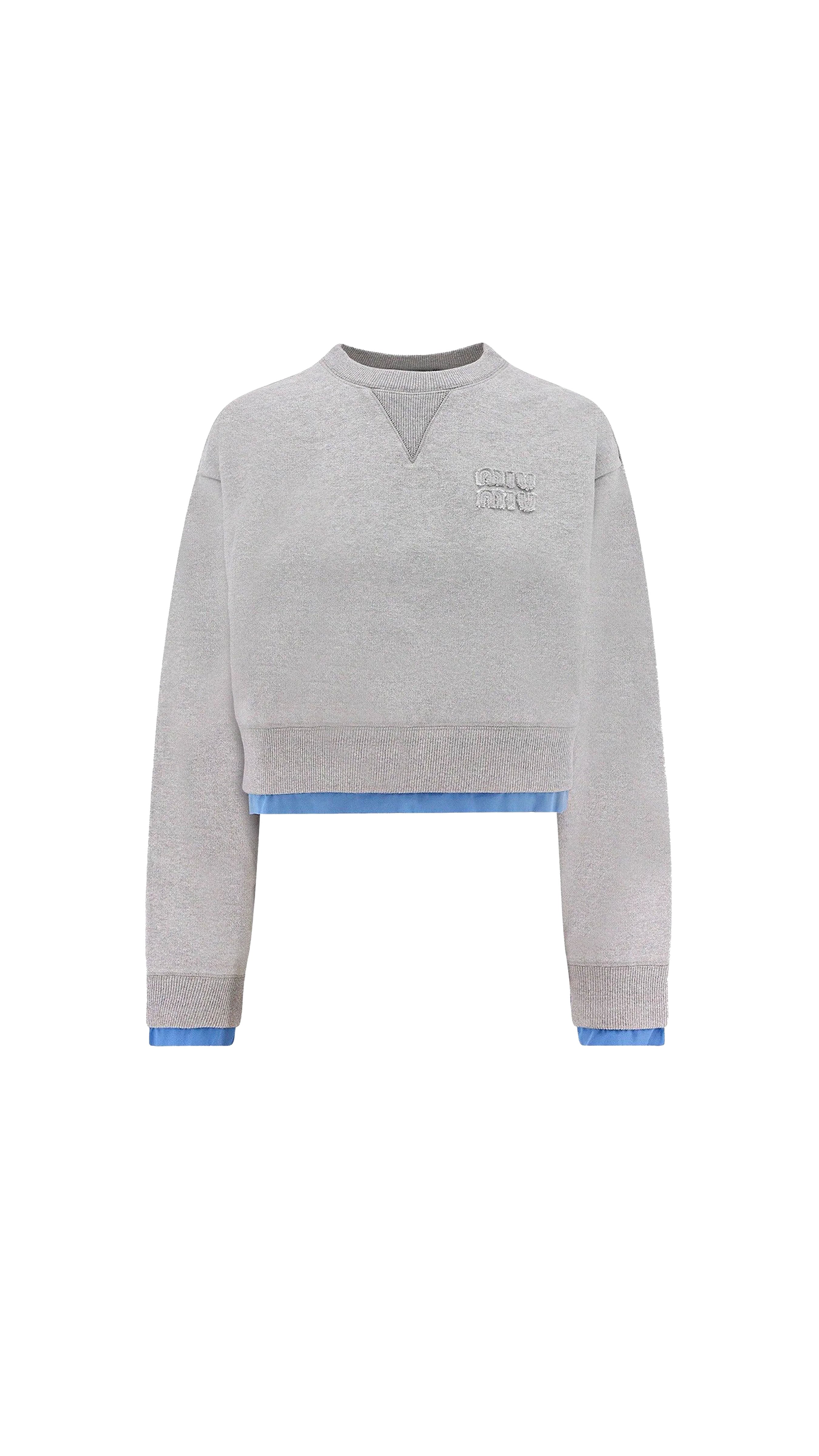 Cotton Fleece and Poplin Sweatshirt - Grey