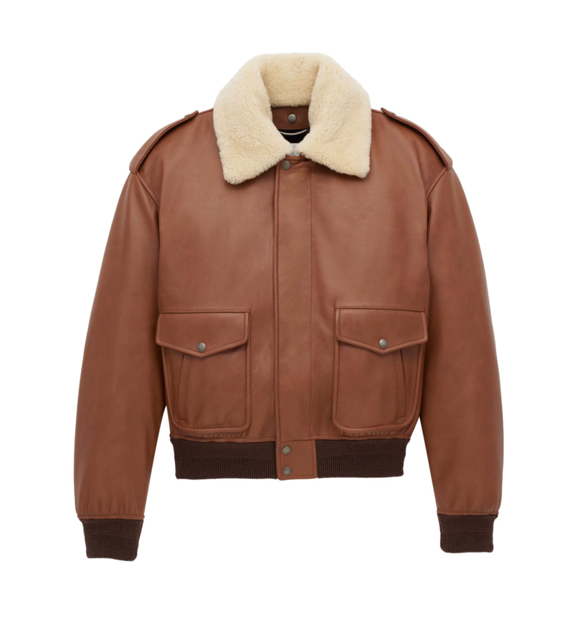 bomber Jacket in Grained Leather and Shearling