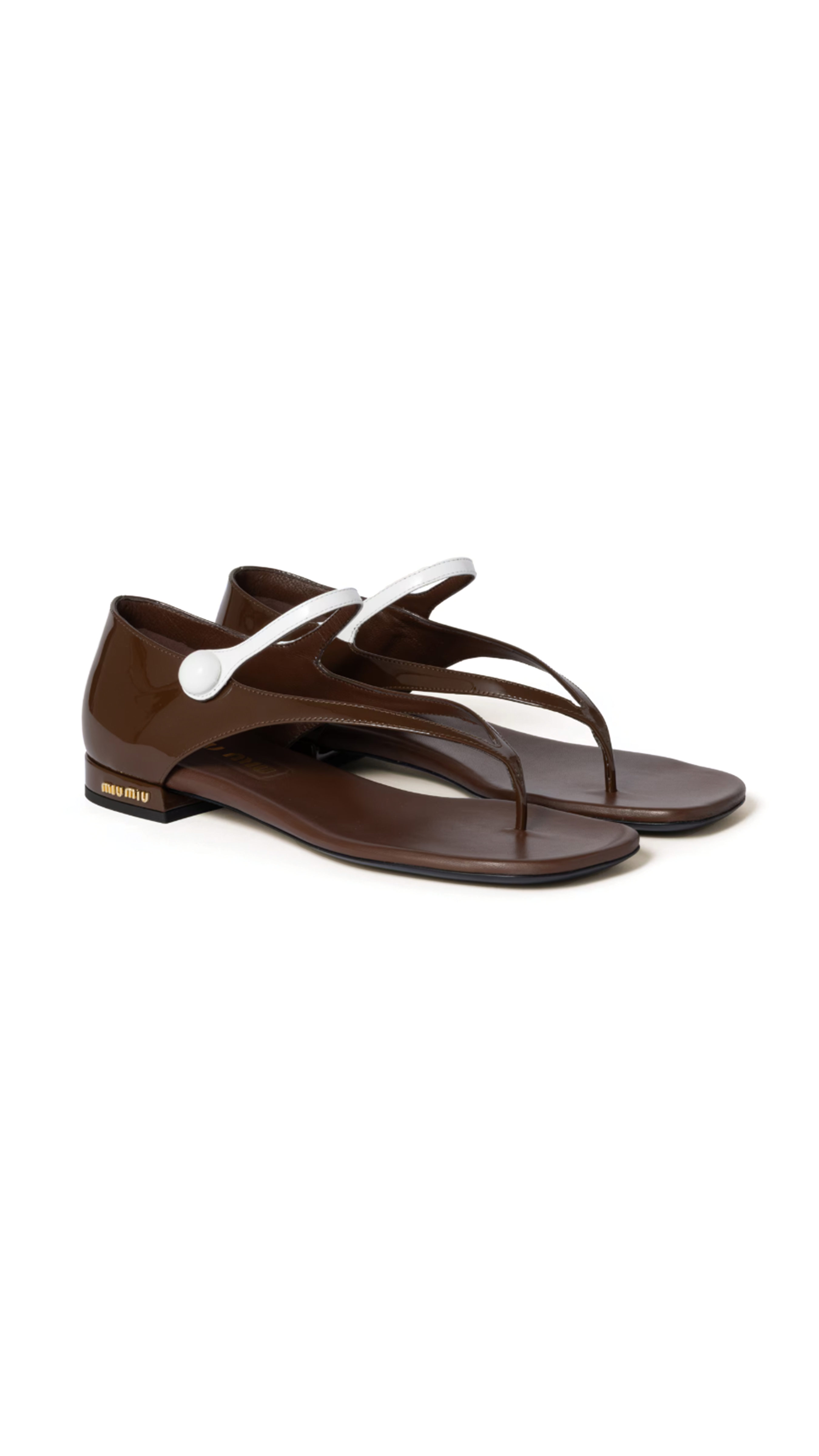 Two-tone Patent Leather Mary Jane Thong Sandals - Rosewood/White
