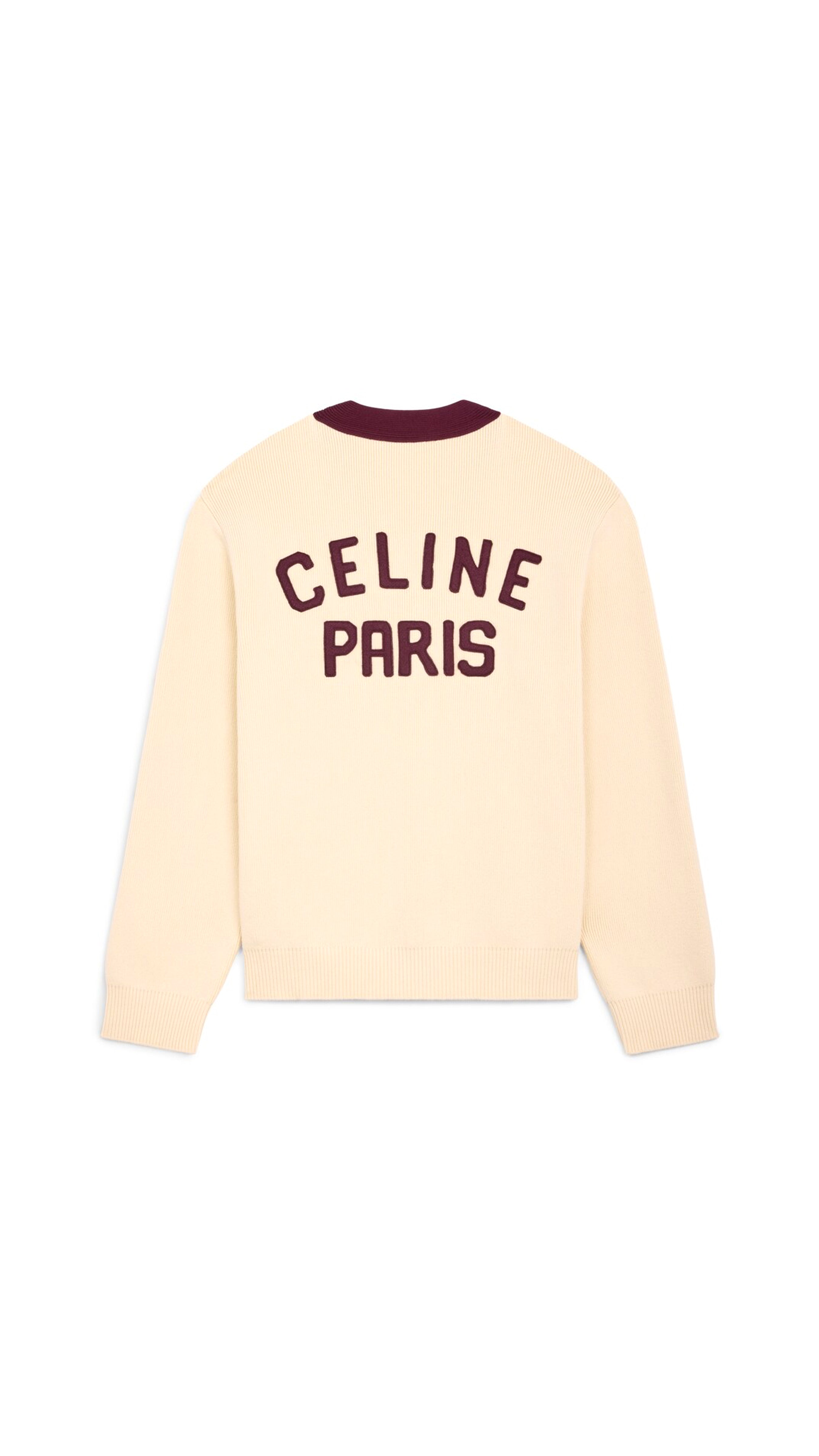 College Cardigan in Cotton - Ecru/Burgundy