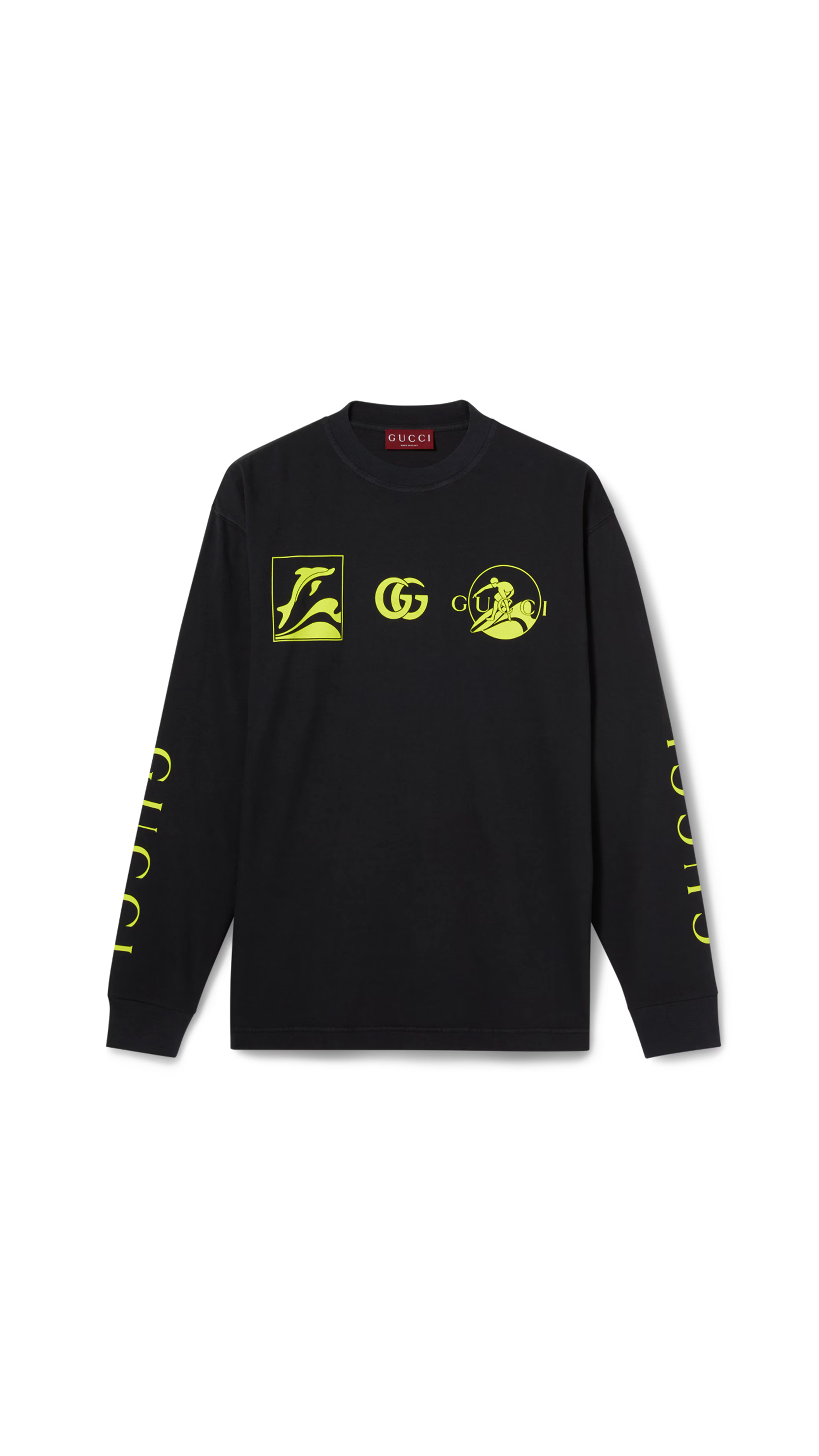 Surf Printed Cotton Jersey Sweatshirt - Black/Acid Green