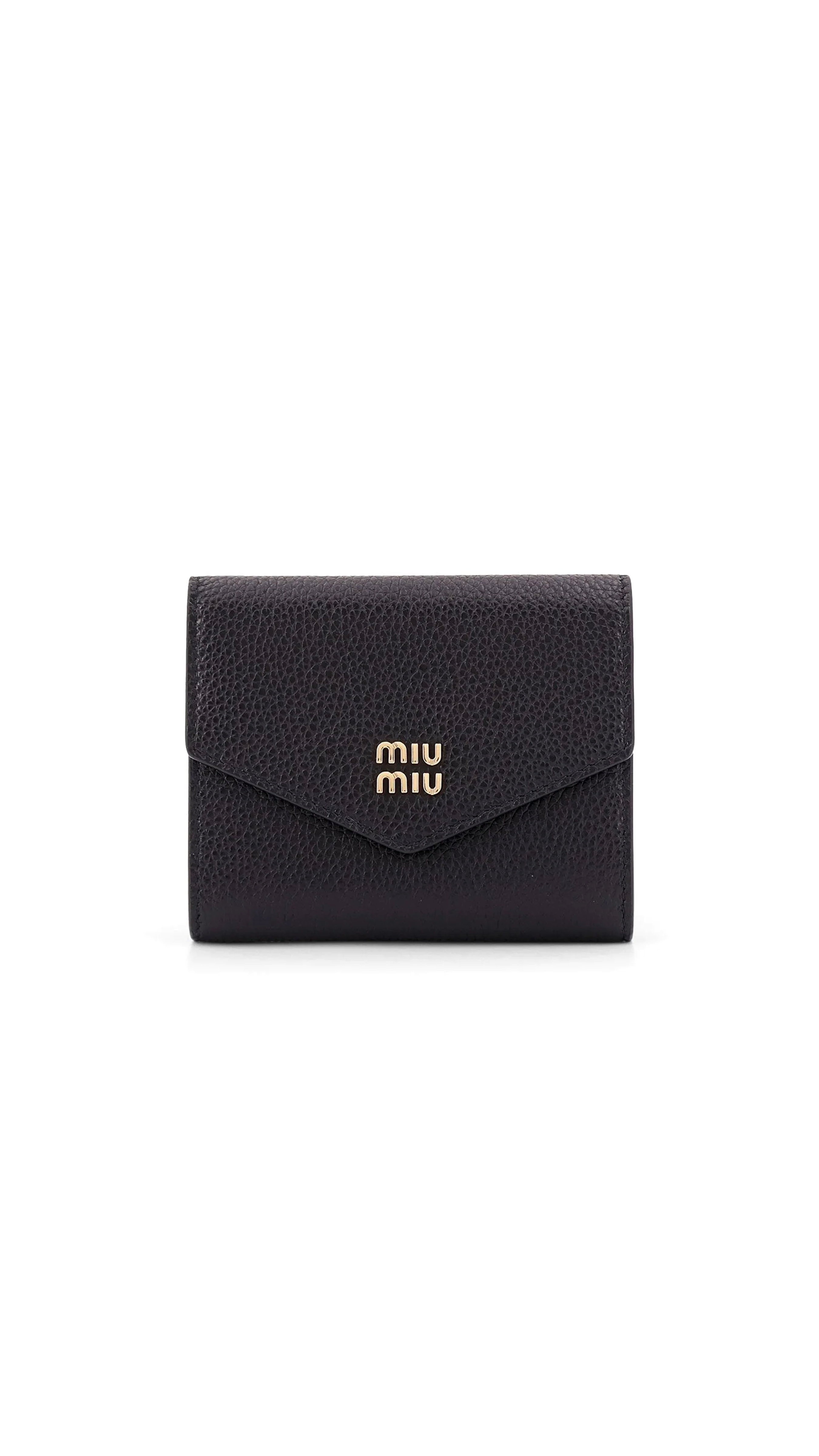 Leather Small Wallet With Metal Logo Lettering - Black