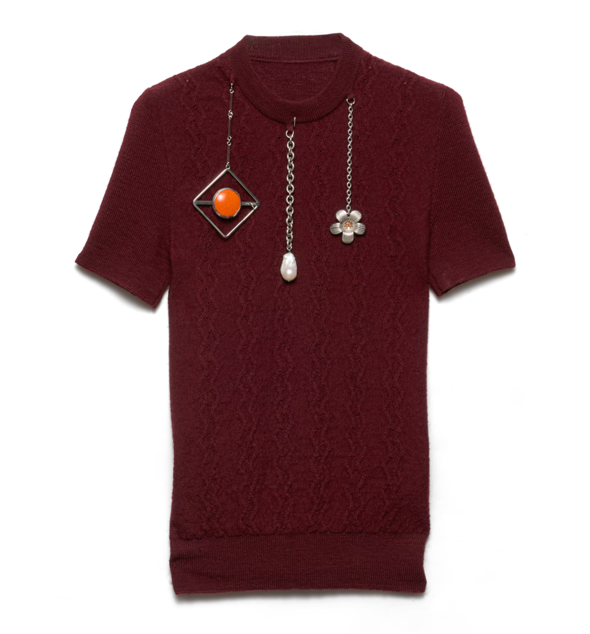 Short-Sleeved Wool Sweater with Pendants