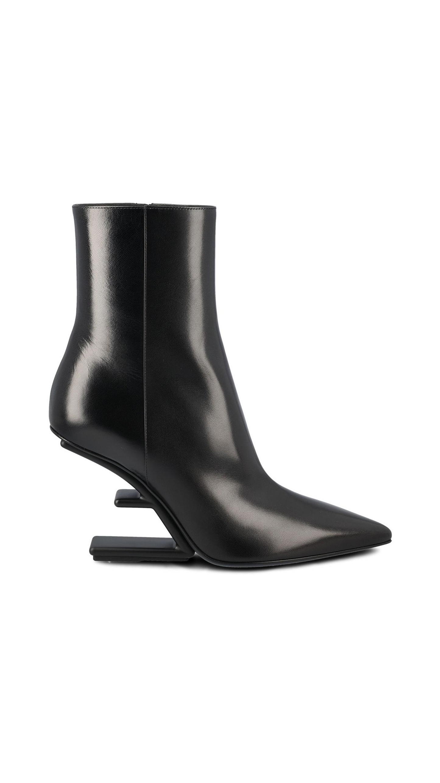 Leather High-Heeled Ankle Boots - Black