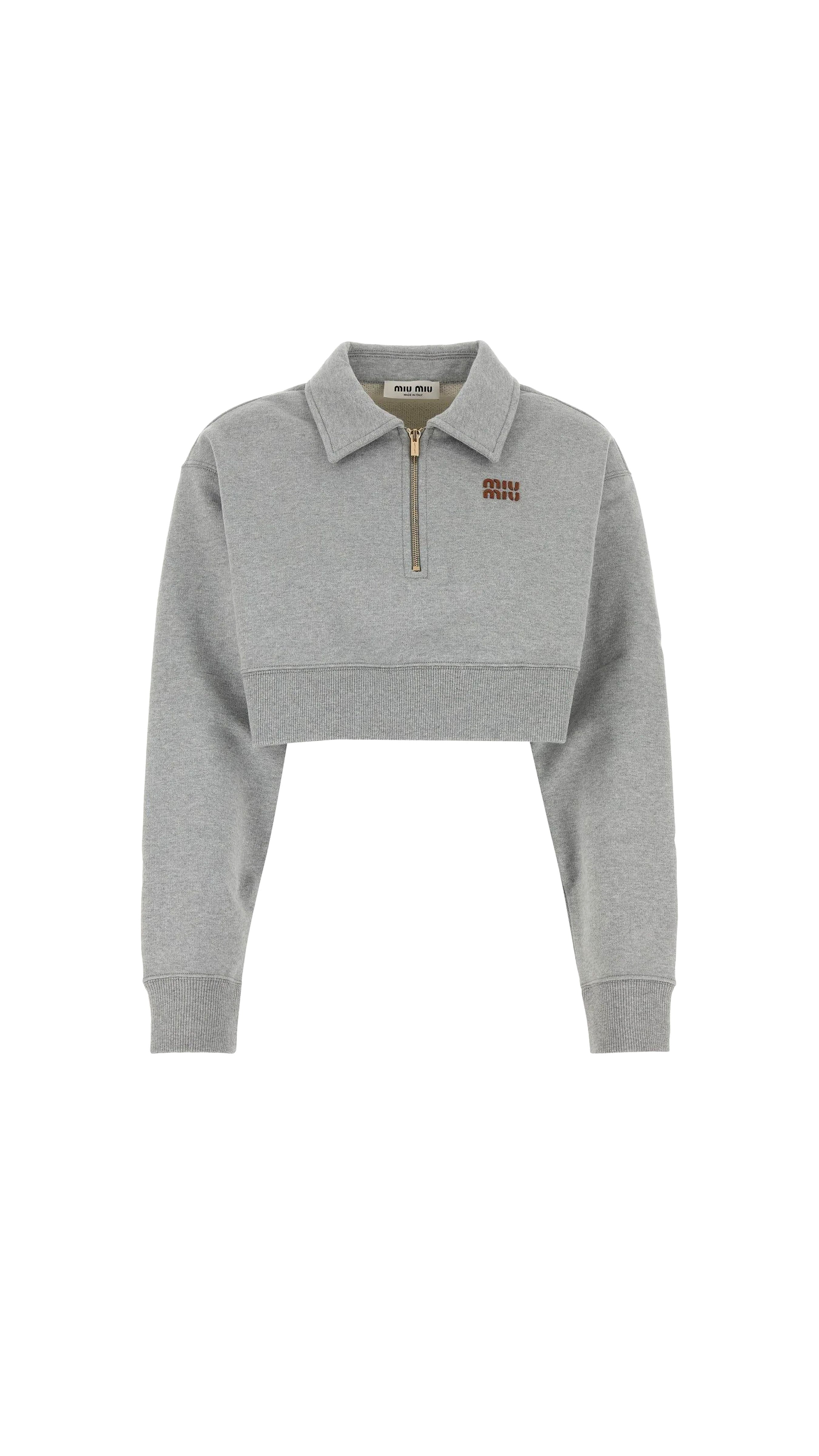 Cotton Fleece Polo Shirt - Grey