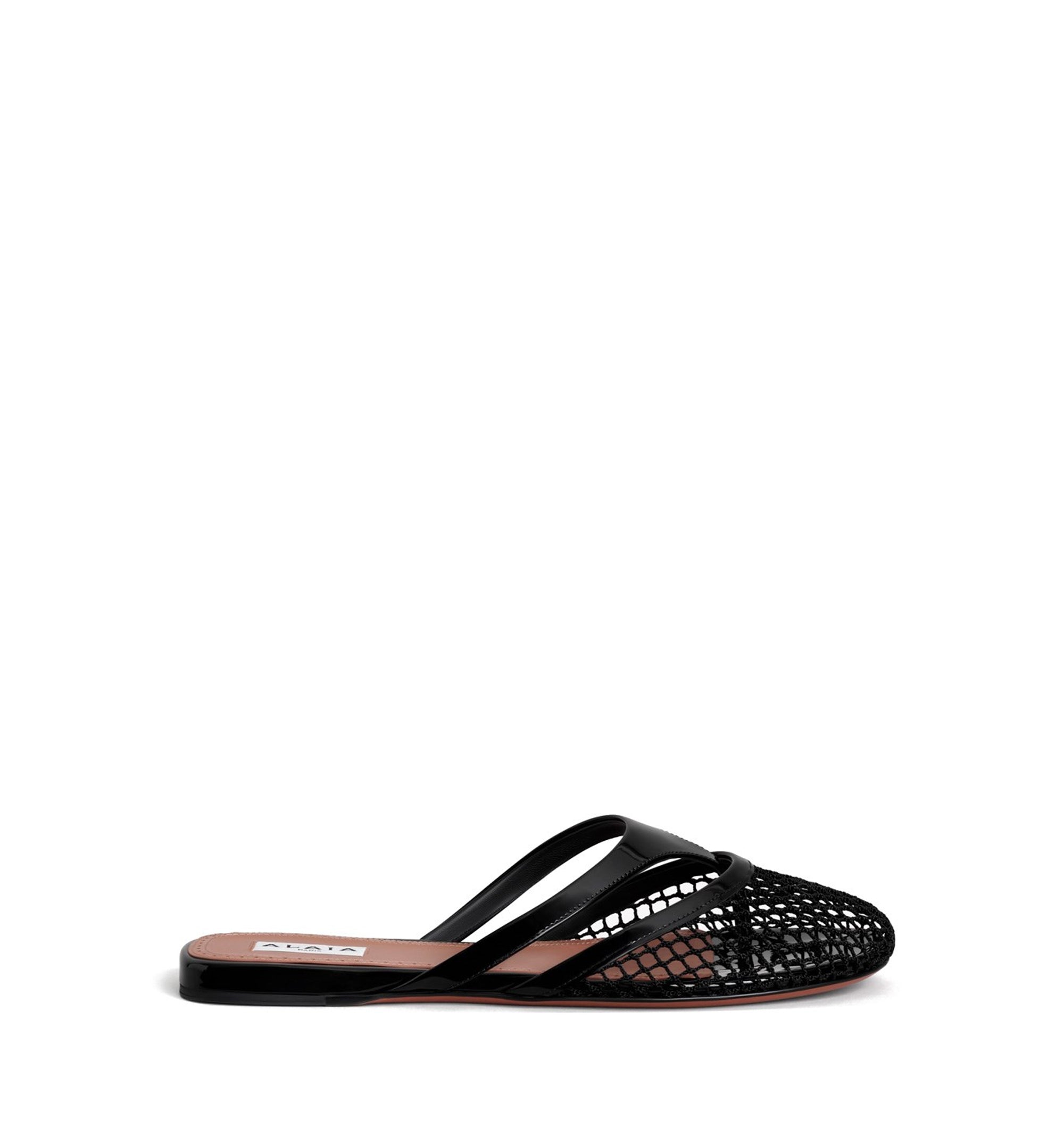 Fishnet And Leather Infradito Flat Mules