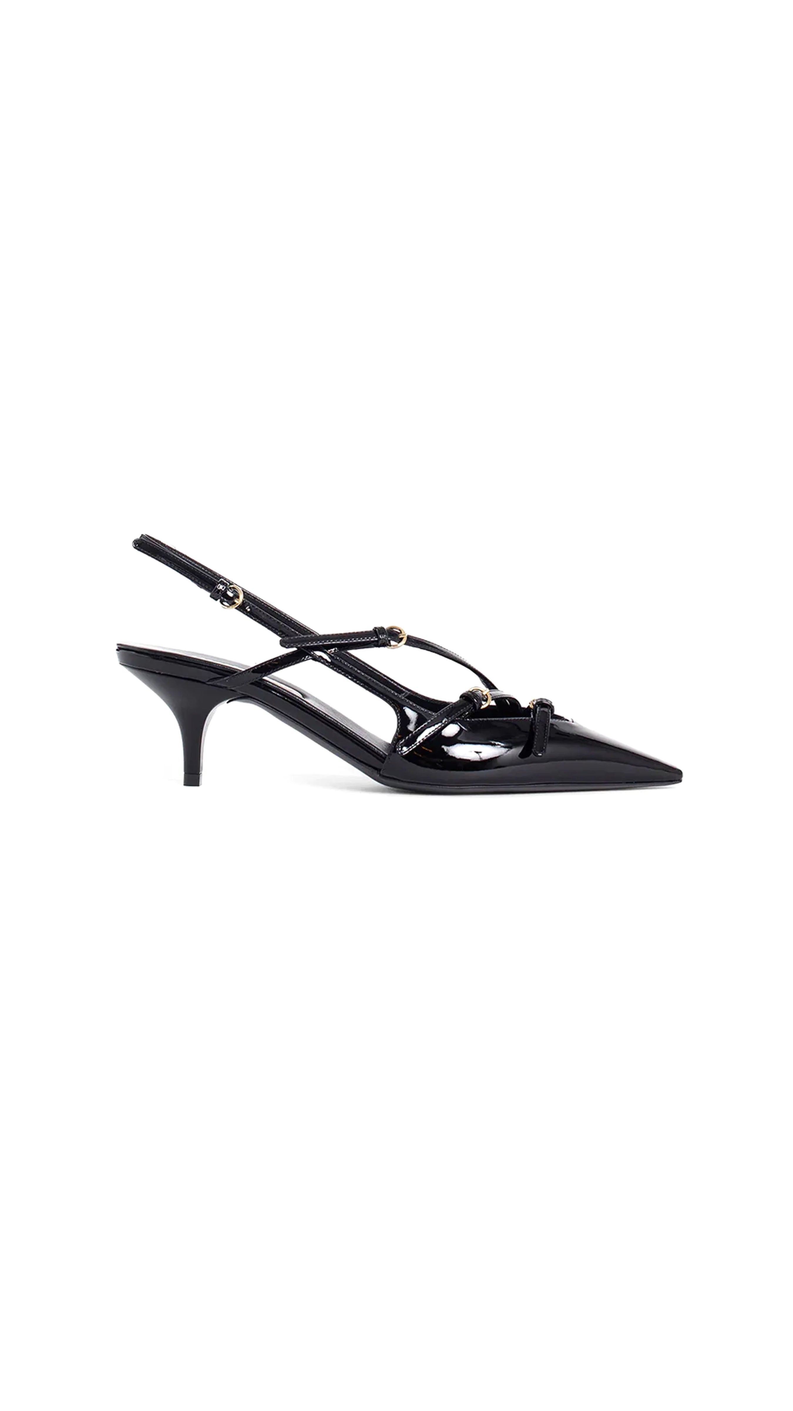 Patent Leather Slingback Pumps - Black