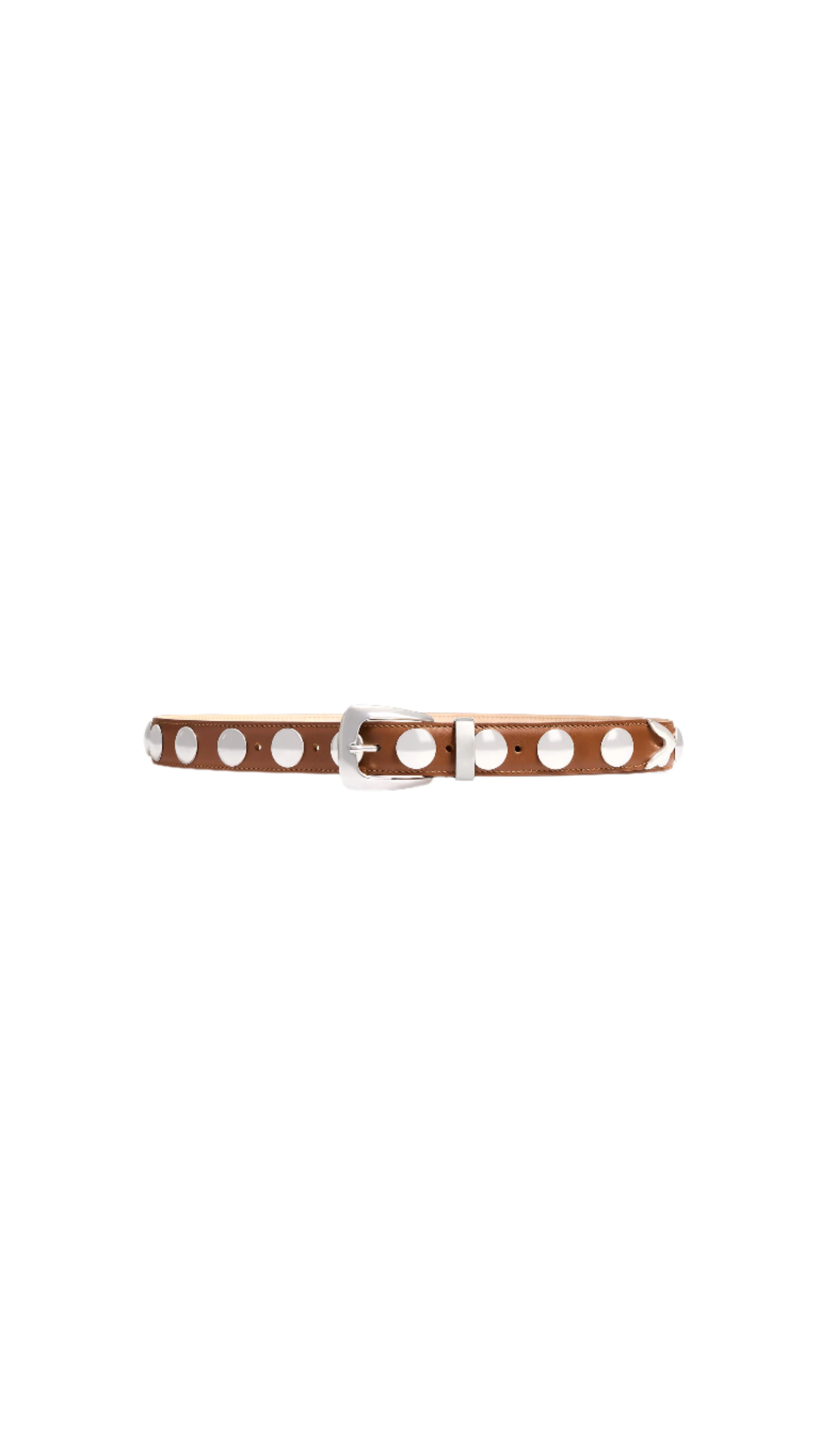 Benny Belt with Studs - Dark Tan Leather and Silver