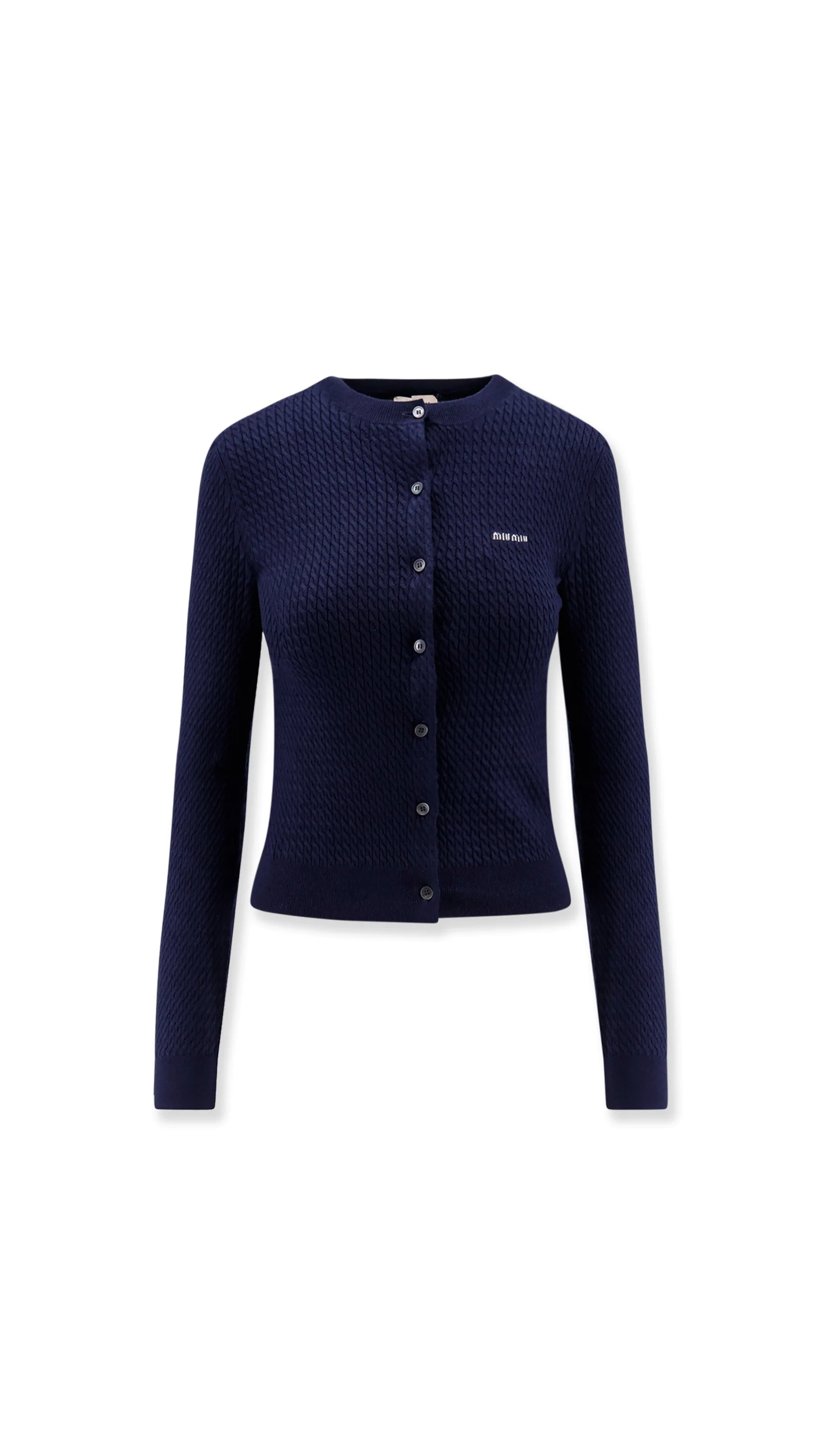 Cable-knit Cachemire Blend Cardigan - Blue