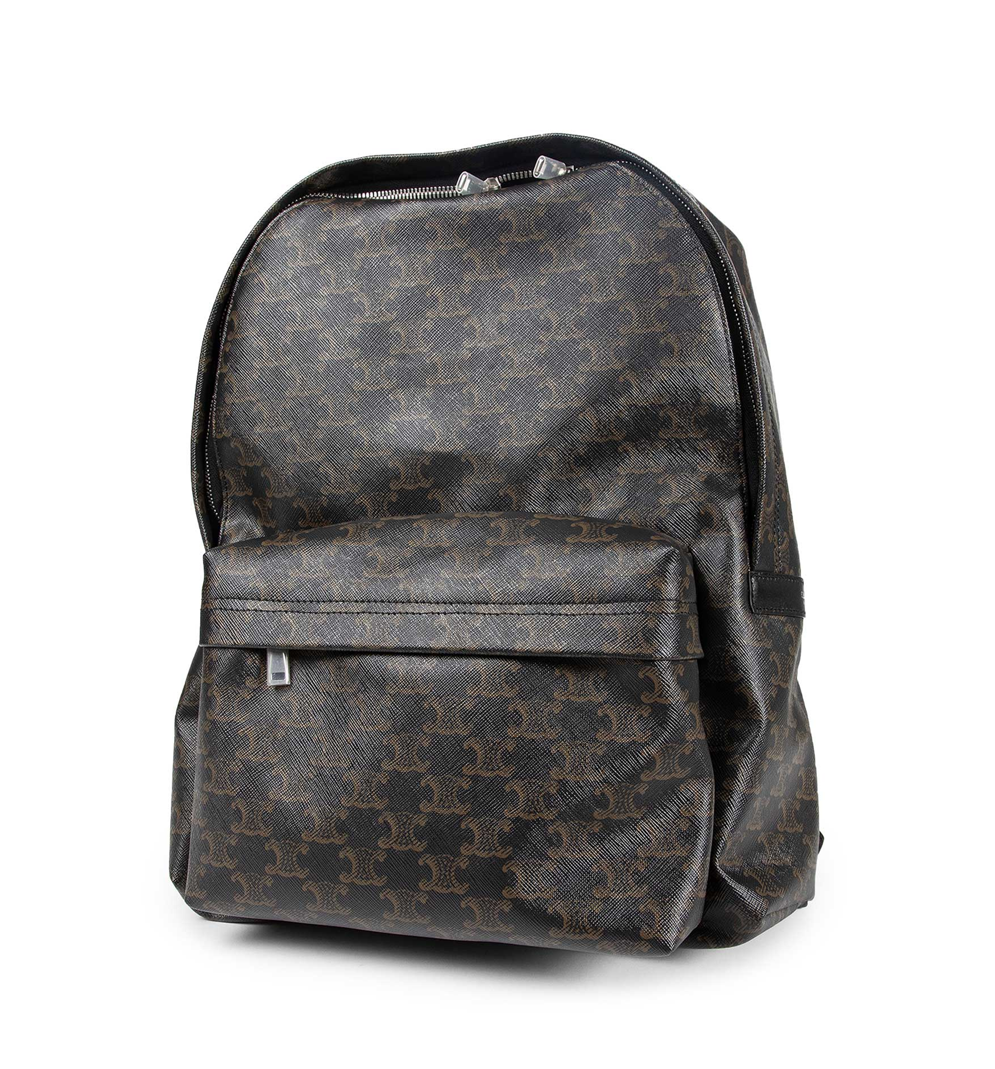 Medium Backpack In Triomphe Canvas And Calfskin- Black