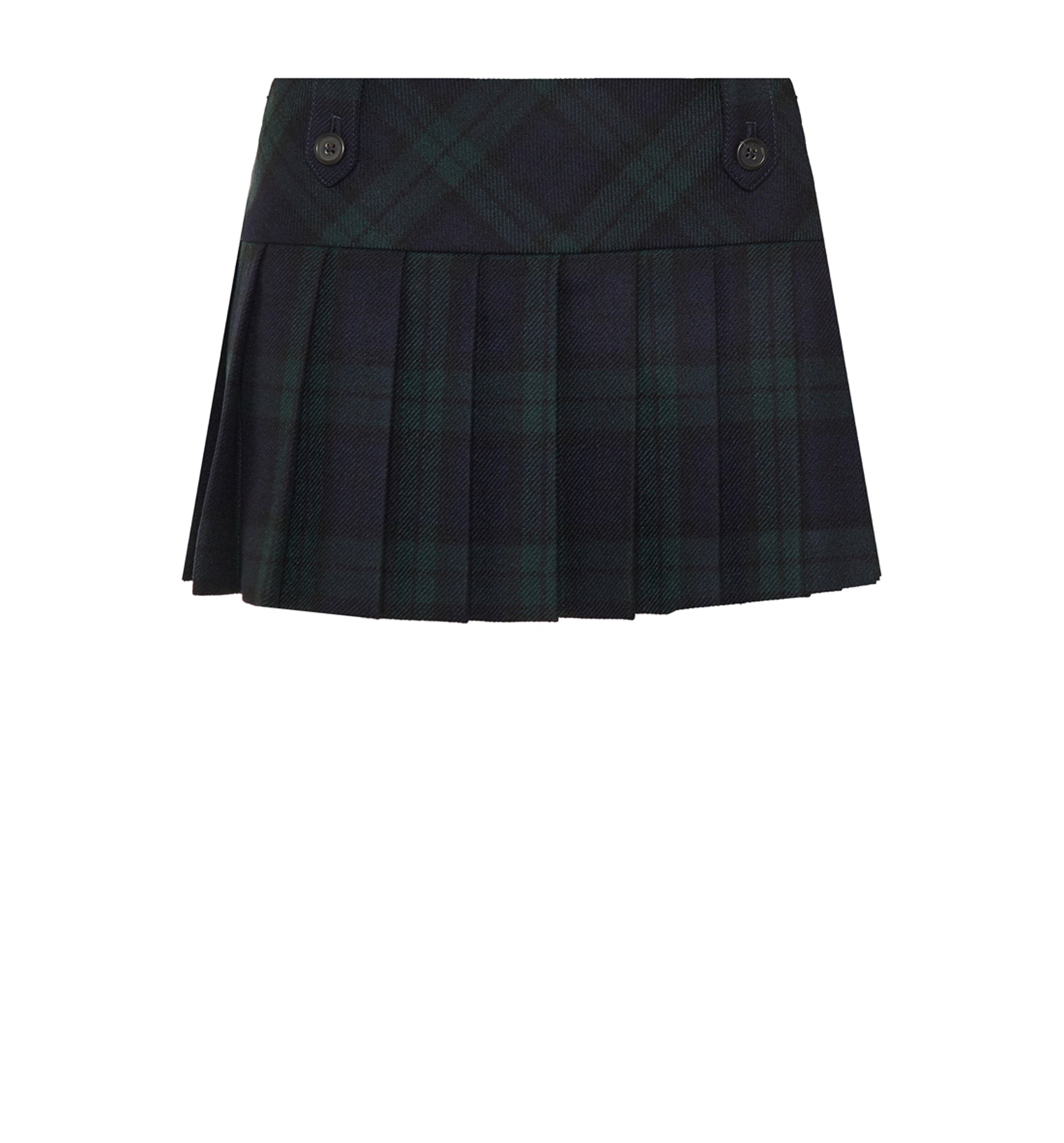 Pleated Checked Twill Miniskirt