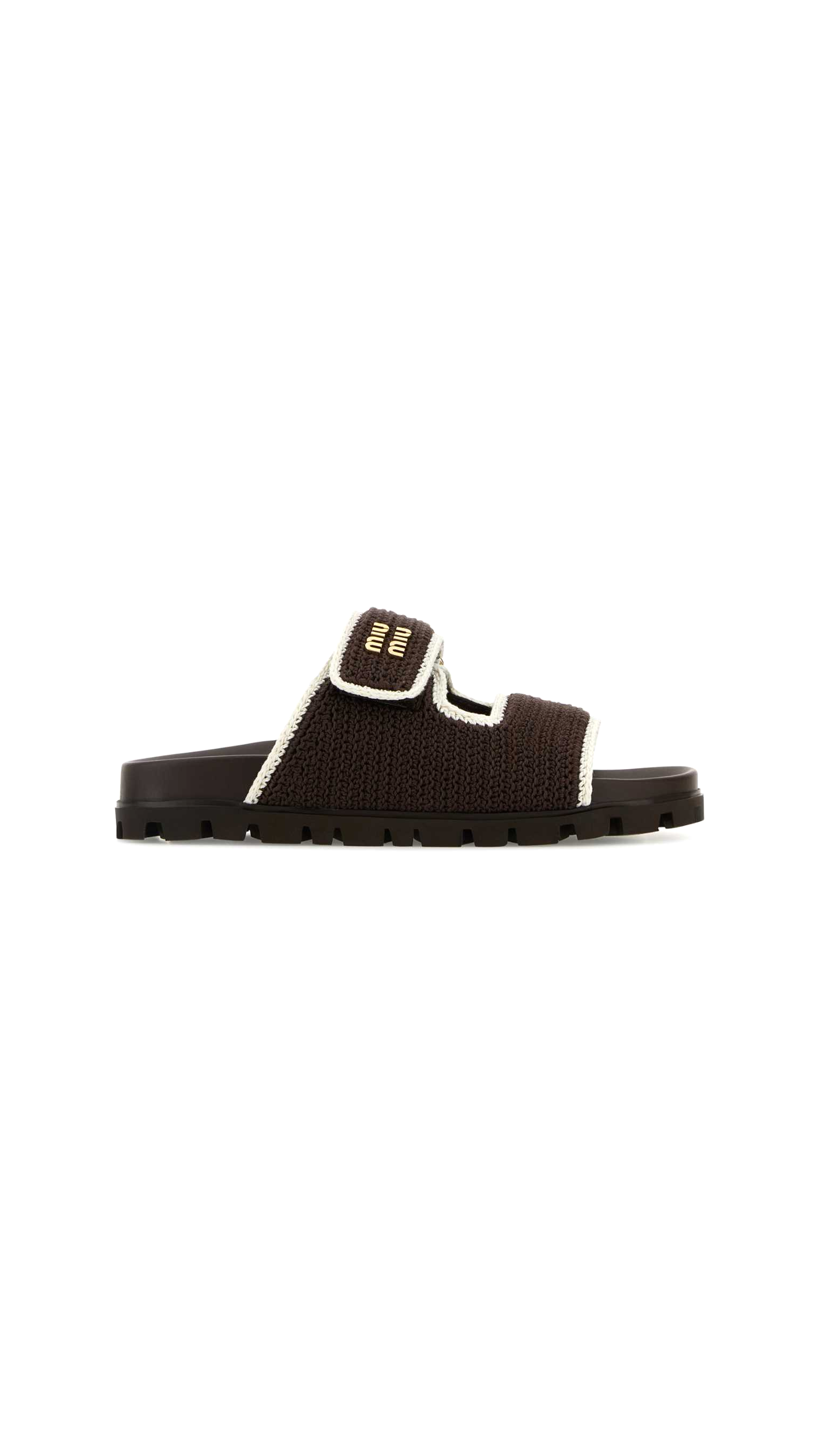 Crochet Knit Slides - Brown/Ivory