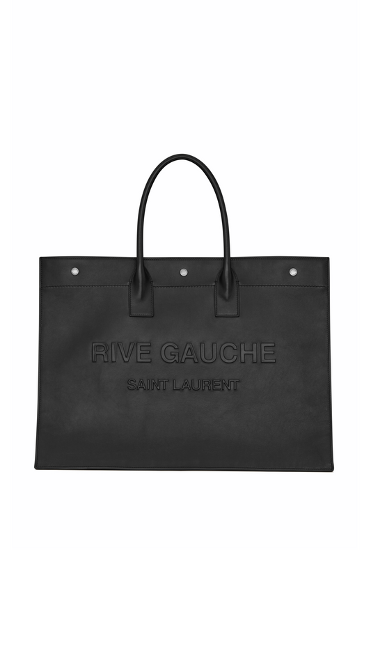 Rive Gauche Large Tote Bag in Smooth Leather - Black