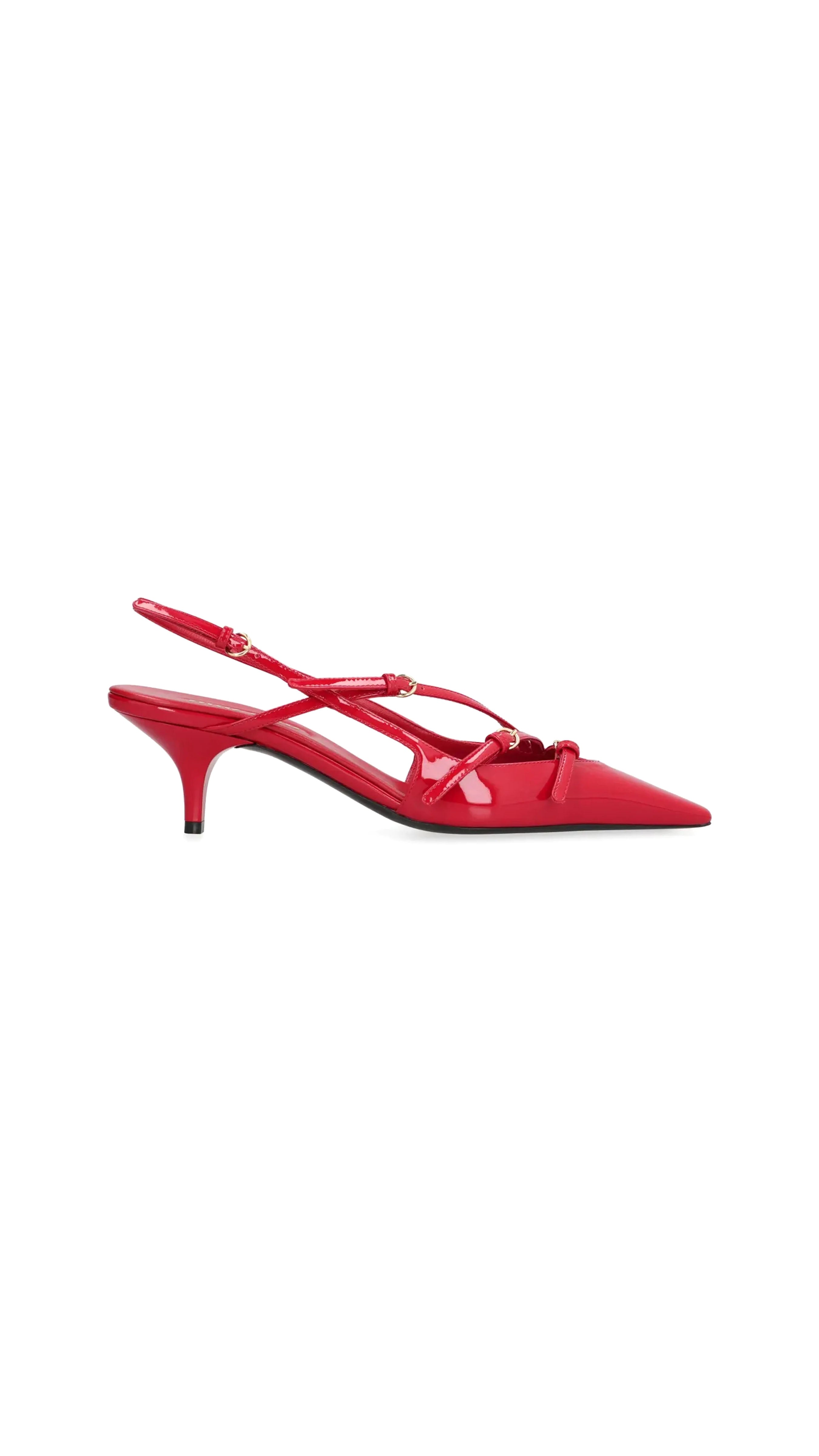 Patent Leather Slingbacks With Buckles - Red