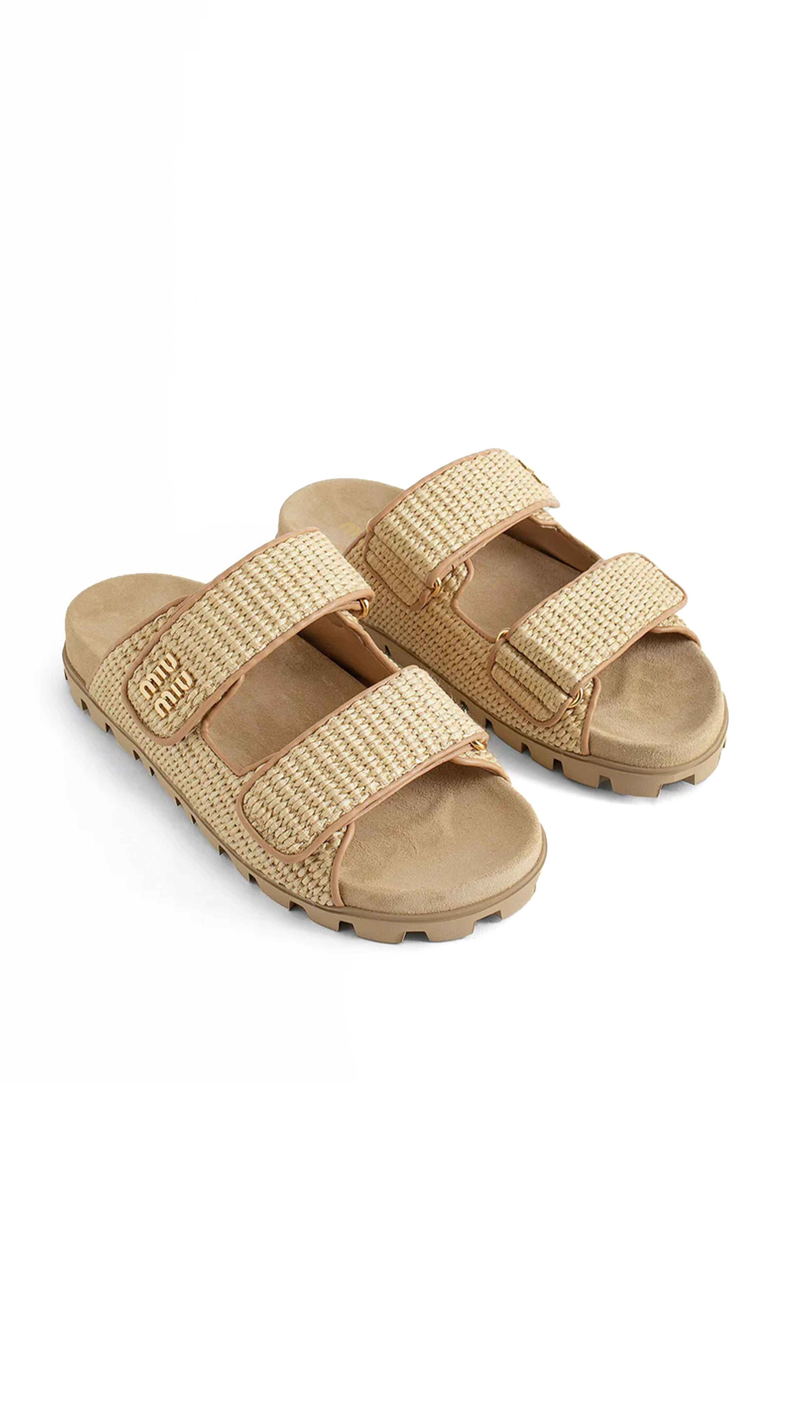 Raffia and Leather Slide Sandals - Natural
