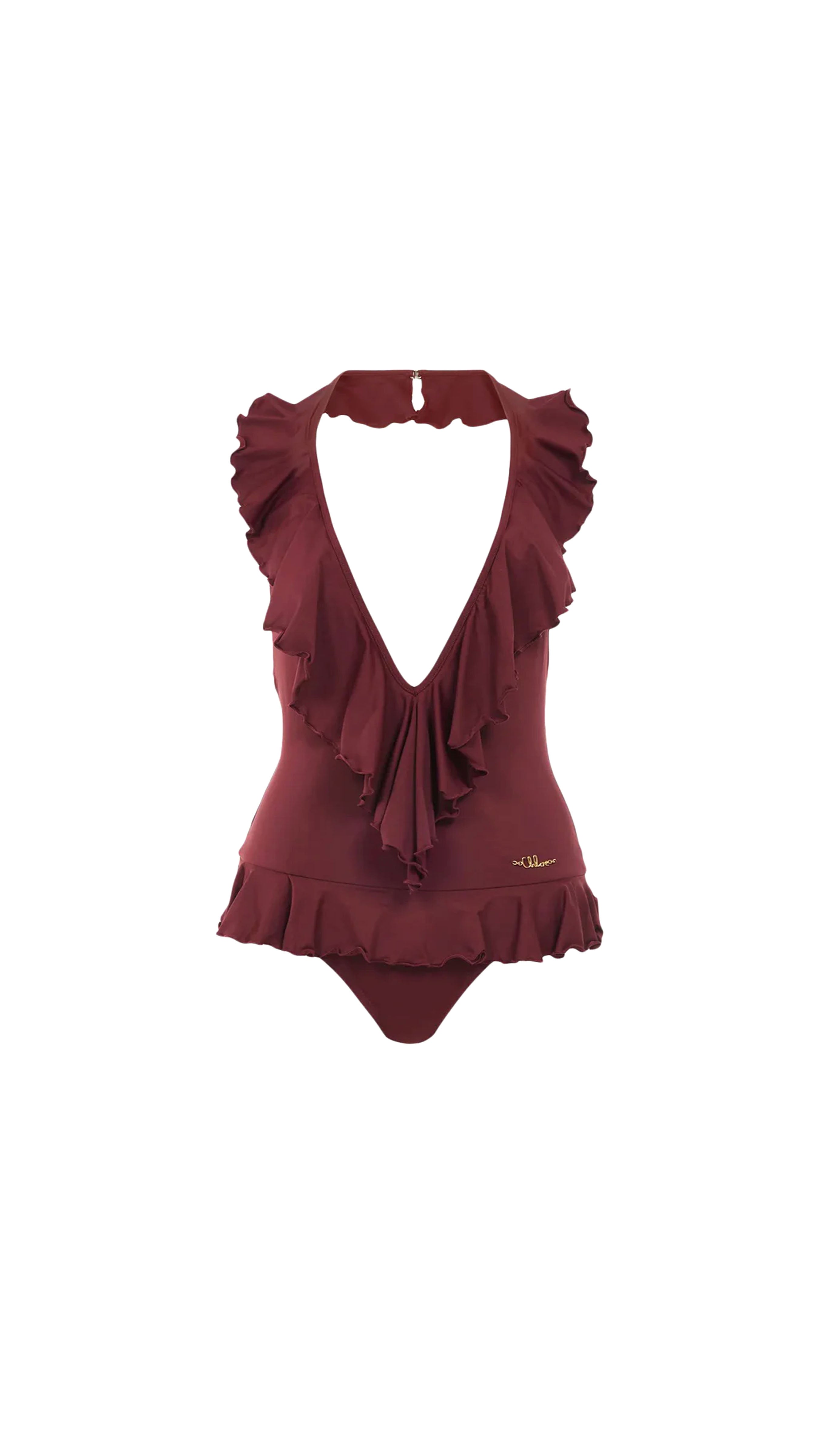 Ruffled V-Neck One-Piece Swimsuit - Absolute Red