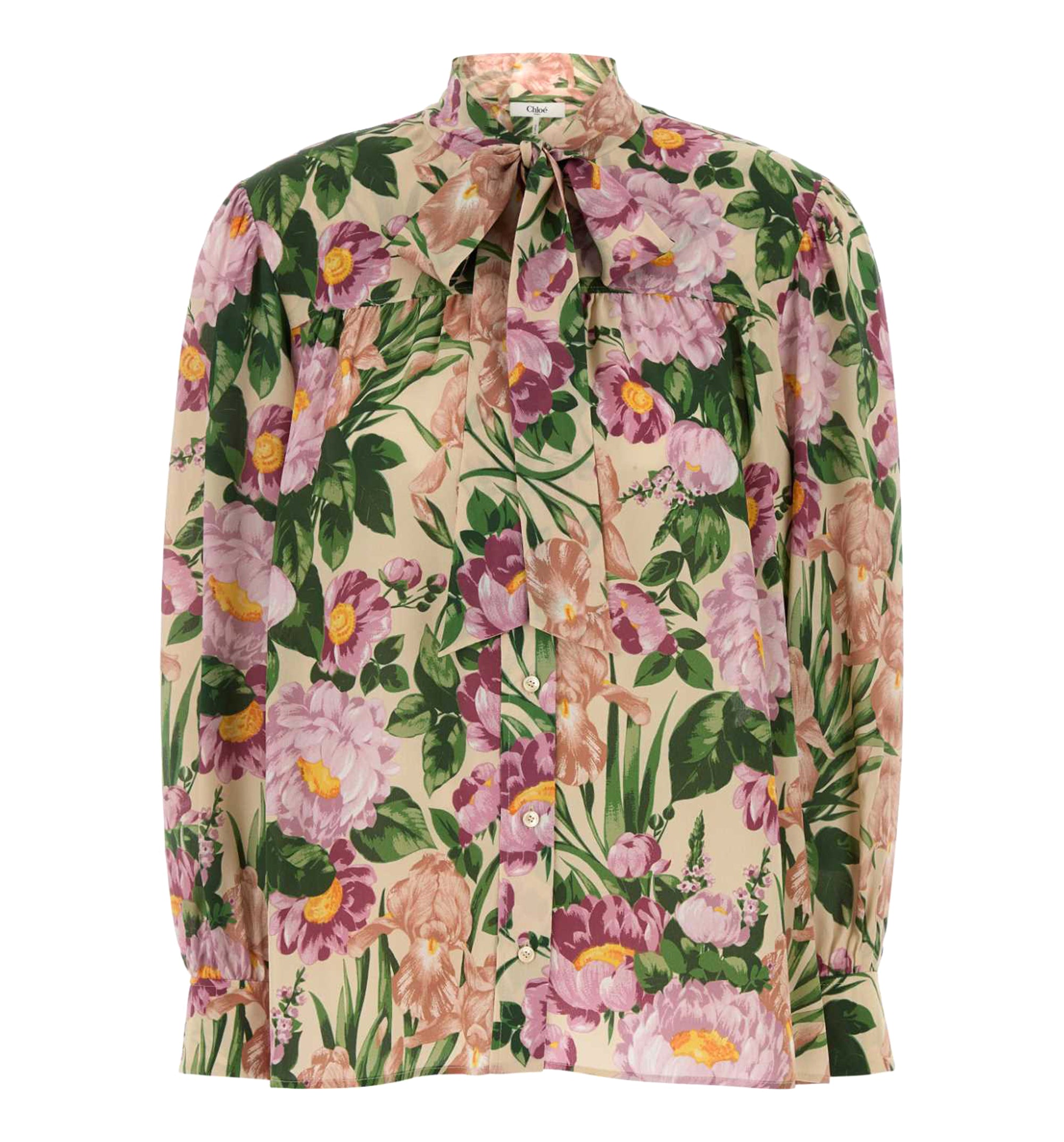 Gathered Lavallière Blouse in Crêpe de Chine