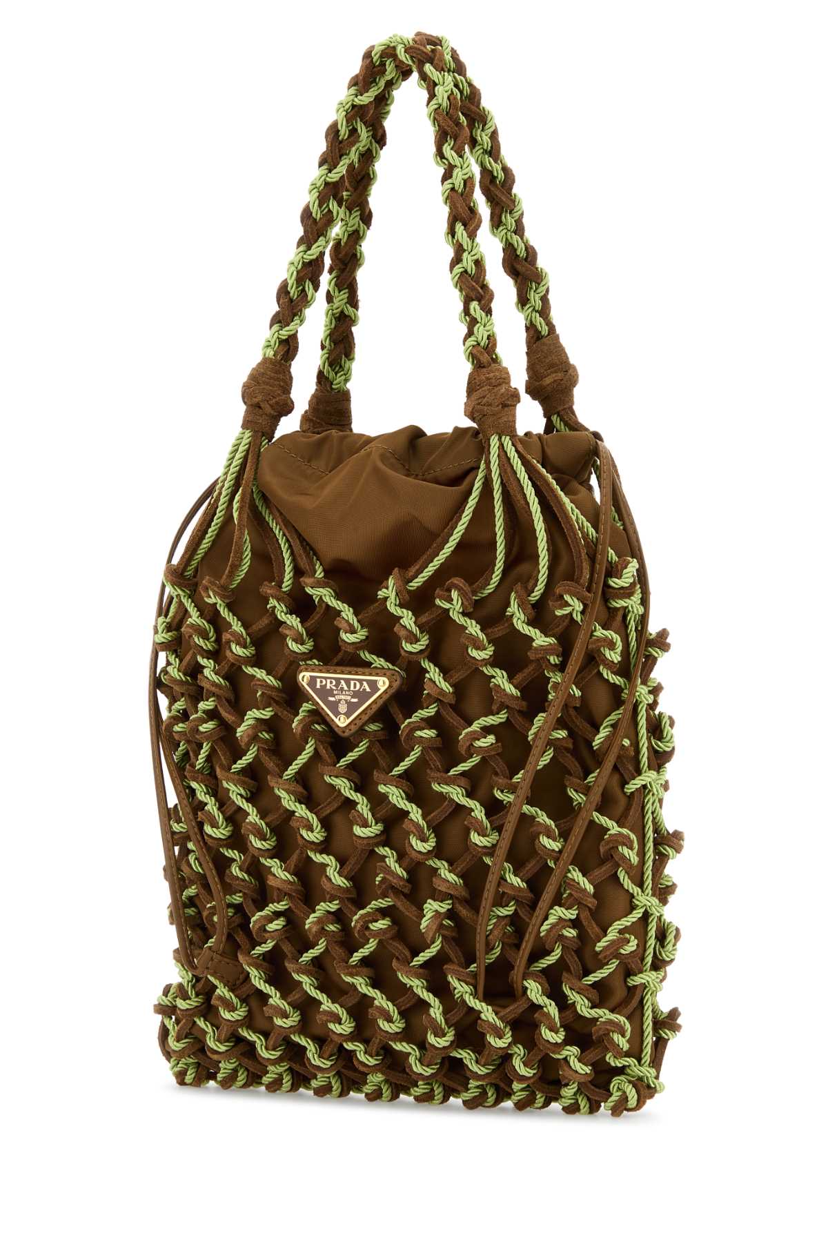 Noué Small Macramé and Suede Bag - Cocoa Brown/Lawn Green