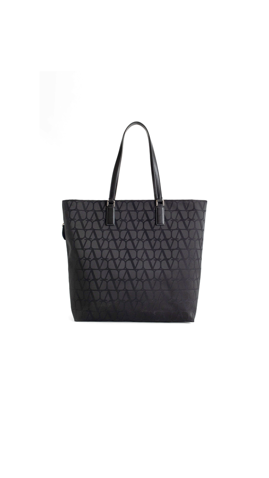 Toile Iconographe Shopping Bag In Technical Fabric With Leather Details - Black