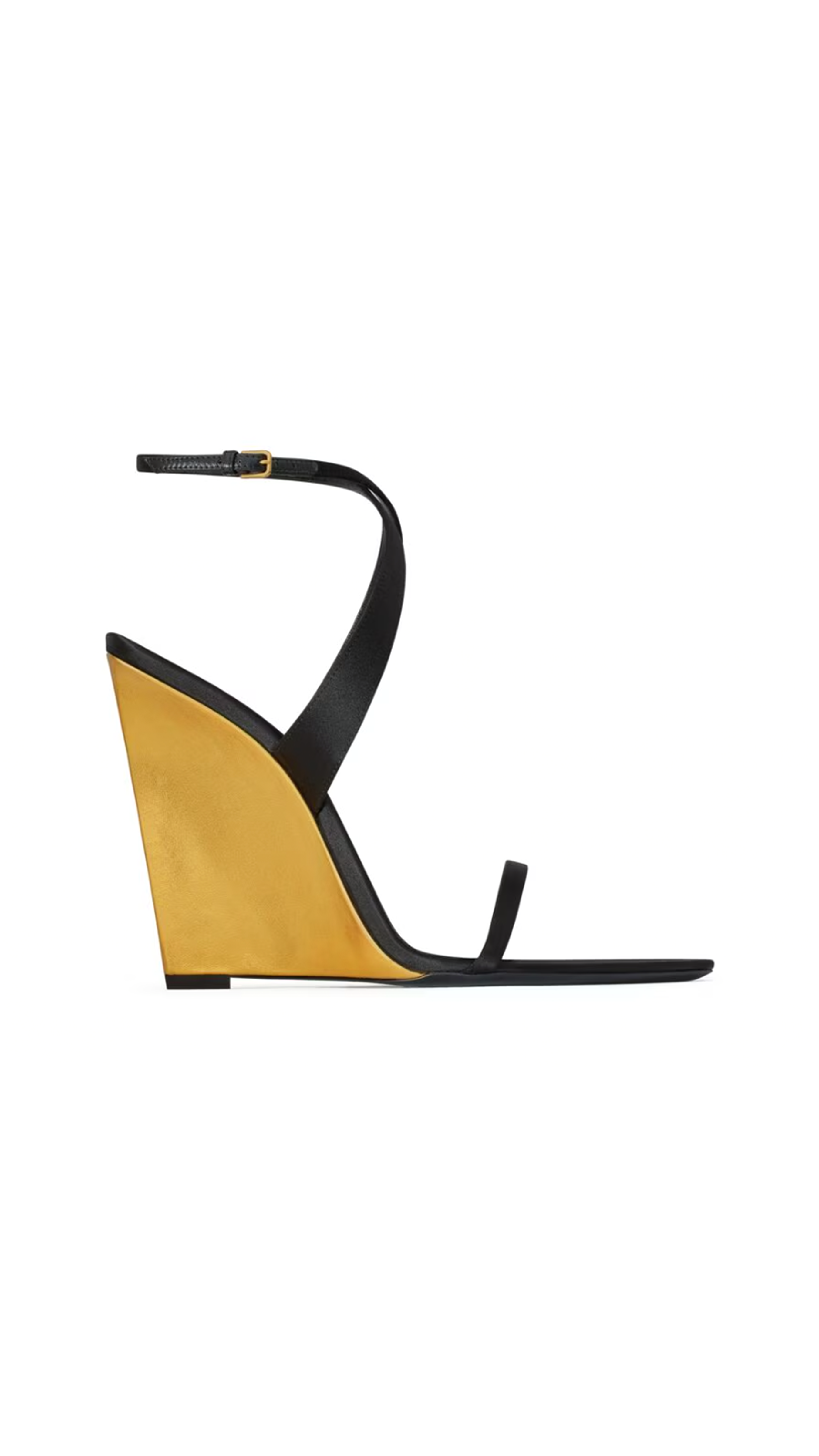 Salomé Wedges in Satin Crepe and Metallic Leather - Black/Sun Gold