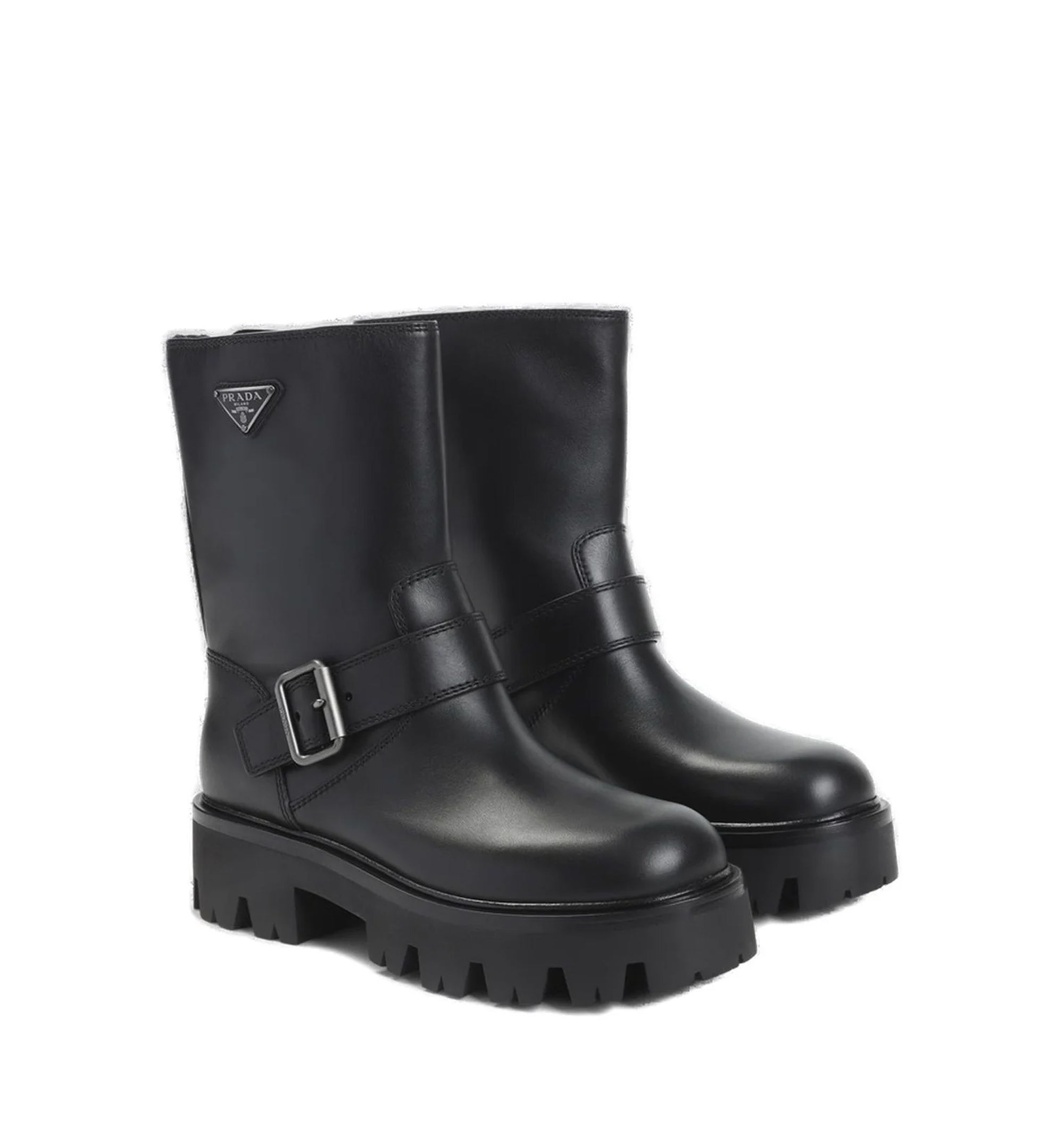 Logo Plaque Buckled Boots