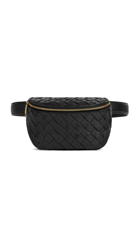 Padded Intrecciato Belt Bag - Black