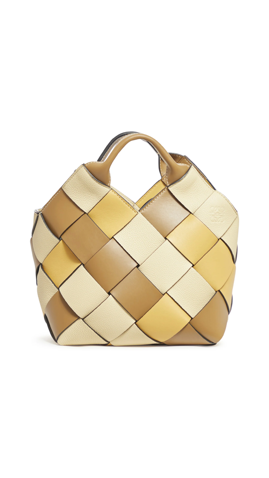 Small Surplus Leather Woven Basket Bag in Calfskin - Camel/Oak