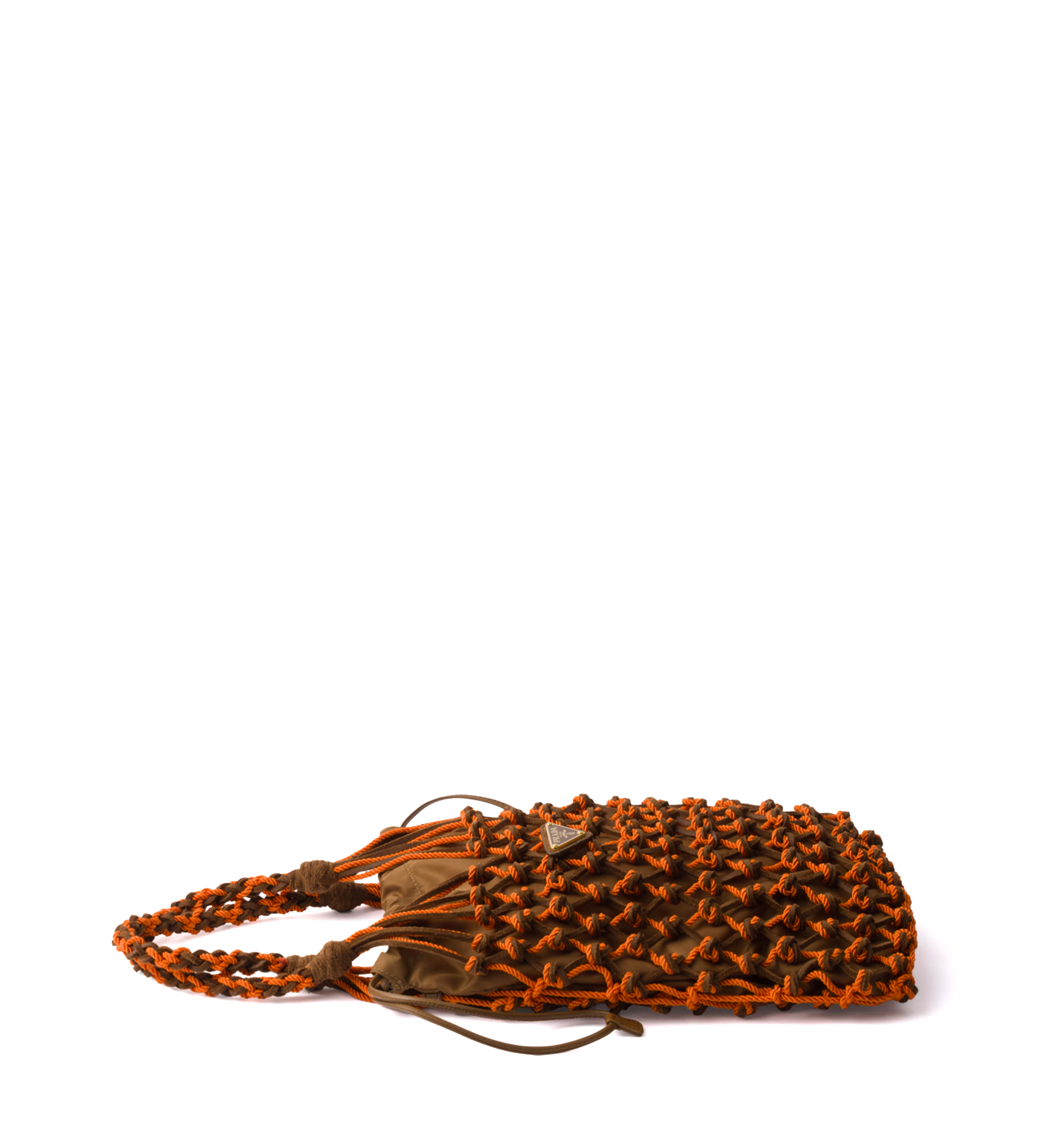 Prada Noué Small Macramé and Suede Bag