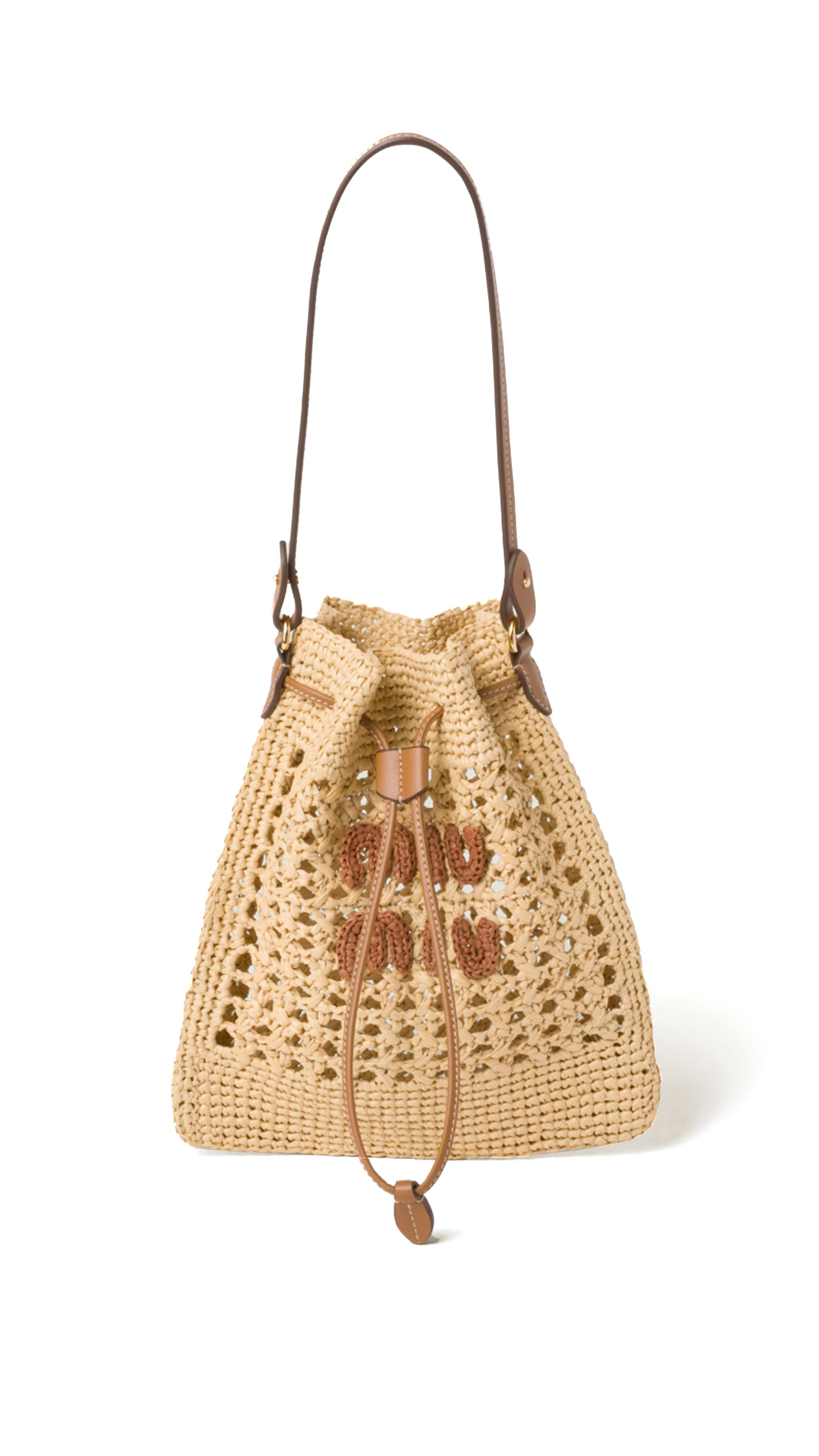 Woven Fabric Mini-bag - Beige/Cognac