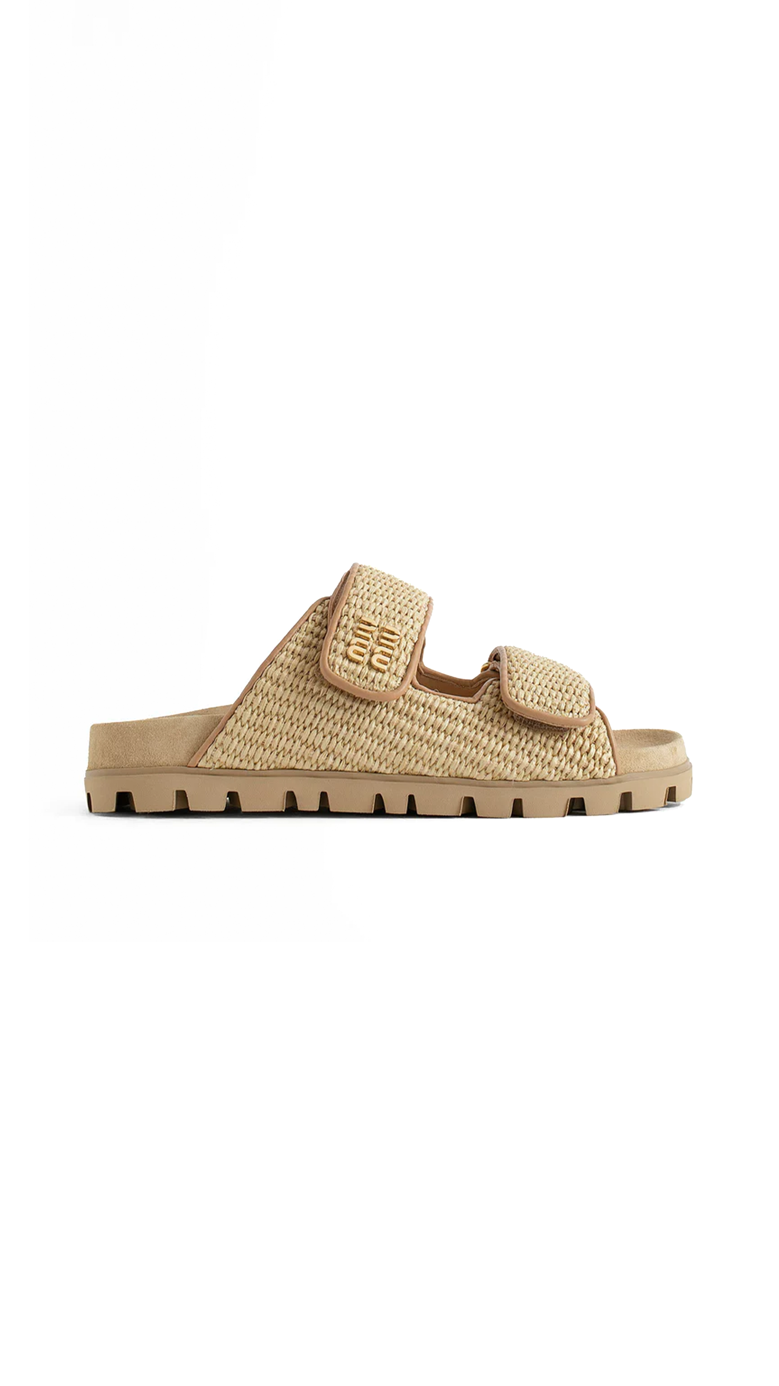 Raffia and Leather Slide Sandals - Natural