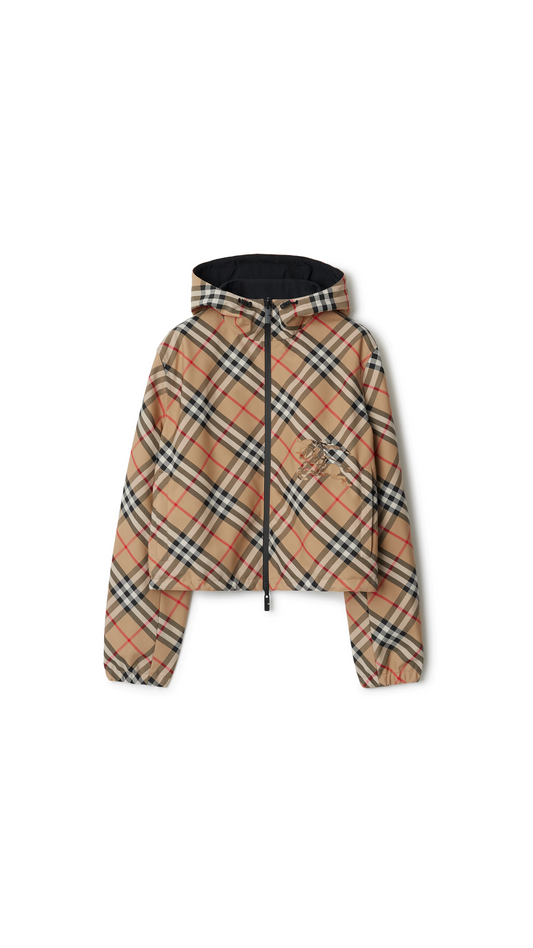 Cropped Reversible Check Jacket - Sand