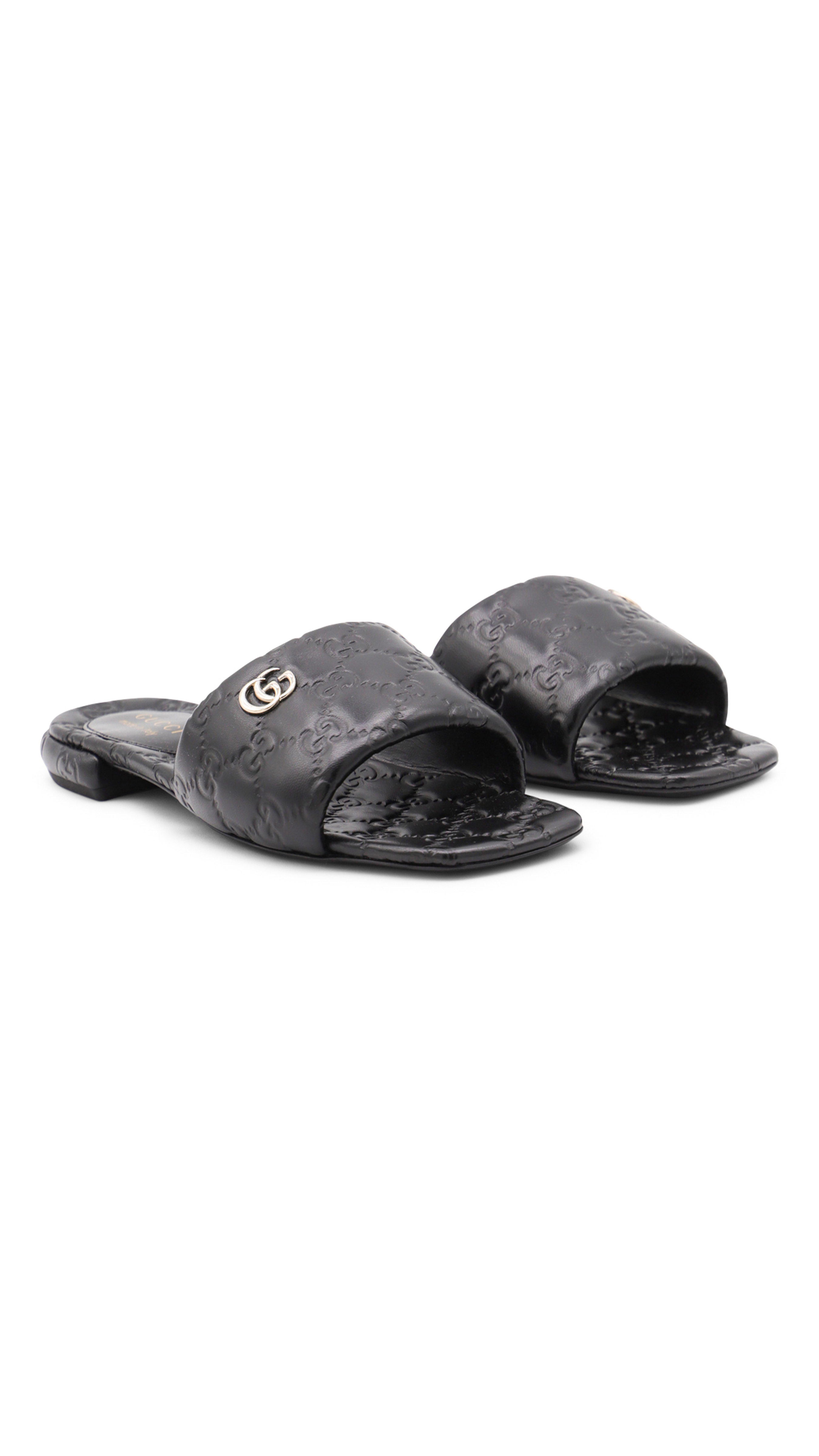 Slide Sandal with Double G - Black