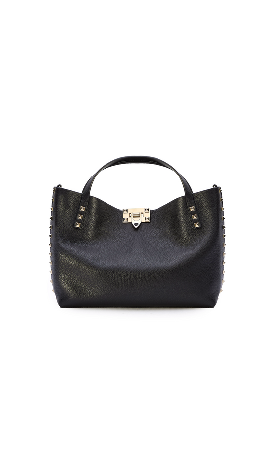 Small Rockstud Grainy Calfskin Bag With Contrasting Lining - Black