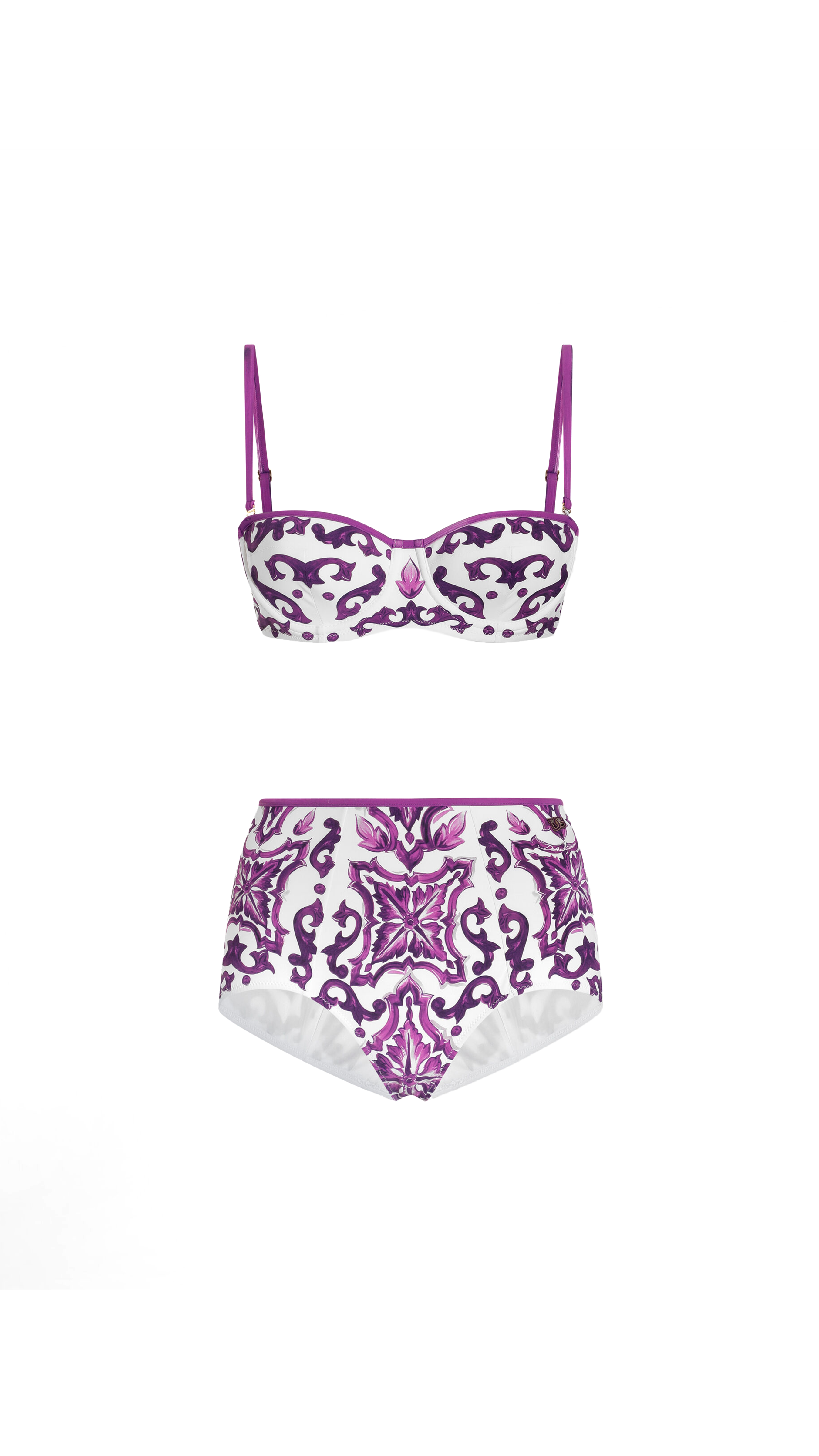 Majolica-Print Balconette Bikini - White/Purple